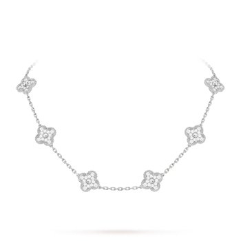 Magic Alhambra necklace, 6 motifs 18K white gold, Diamond