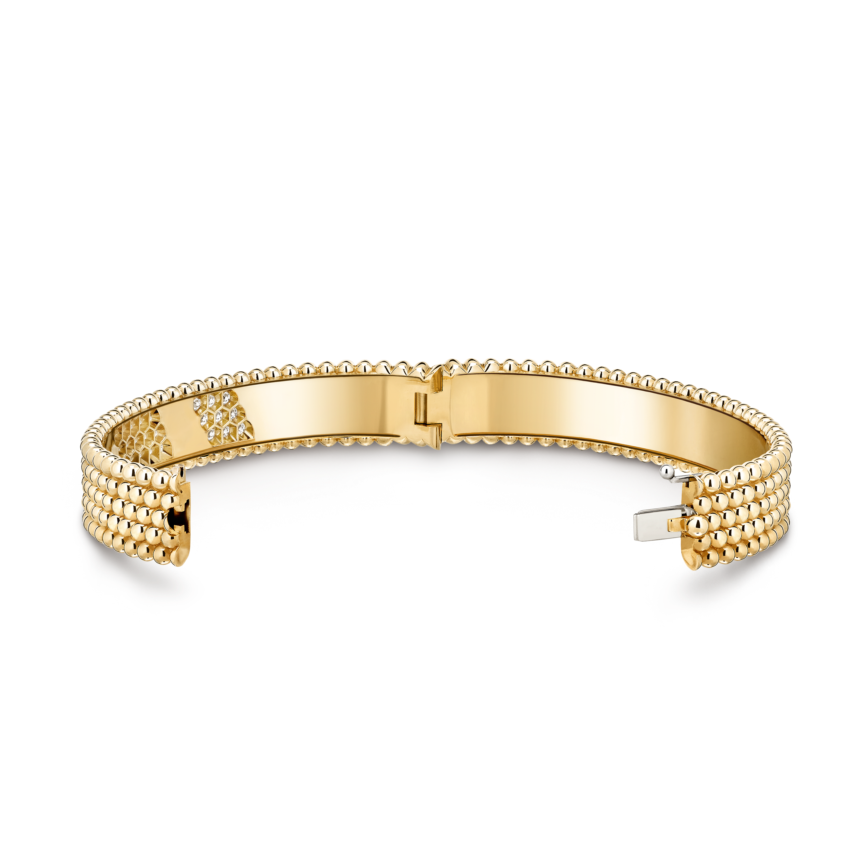 Perlée diamonds bracelet, 5 rows, extra large model, 18K yellow gold, Diamond:  50 stones,  2.01 carats, Open, Jewelry Bracelet - Van Cleef & Arpels