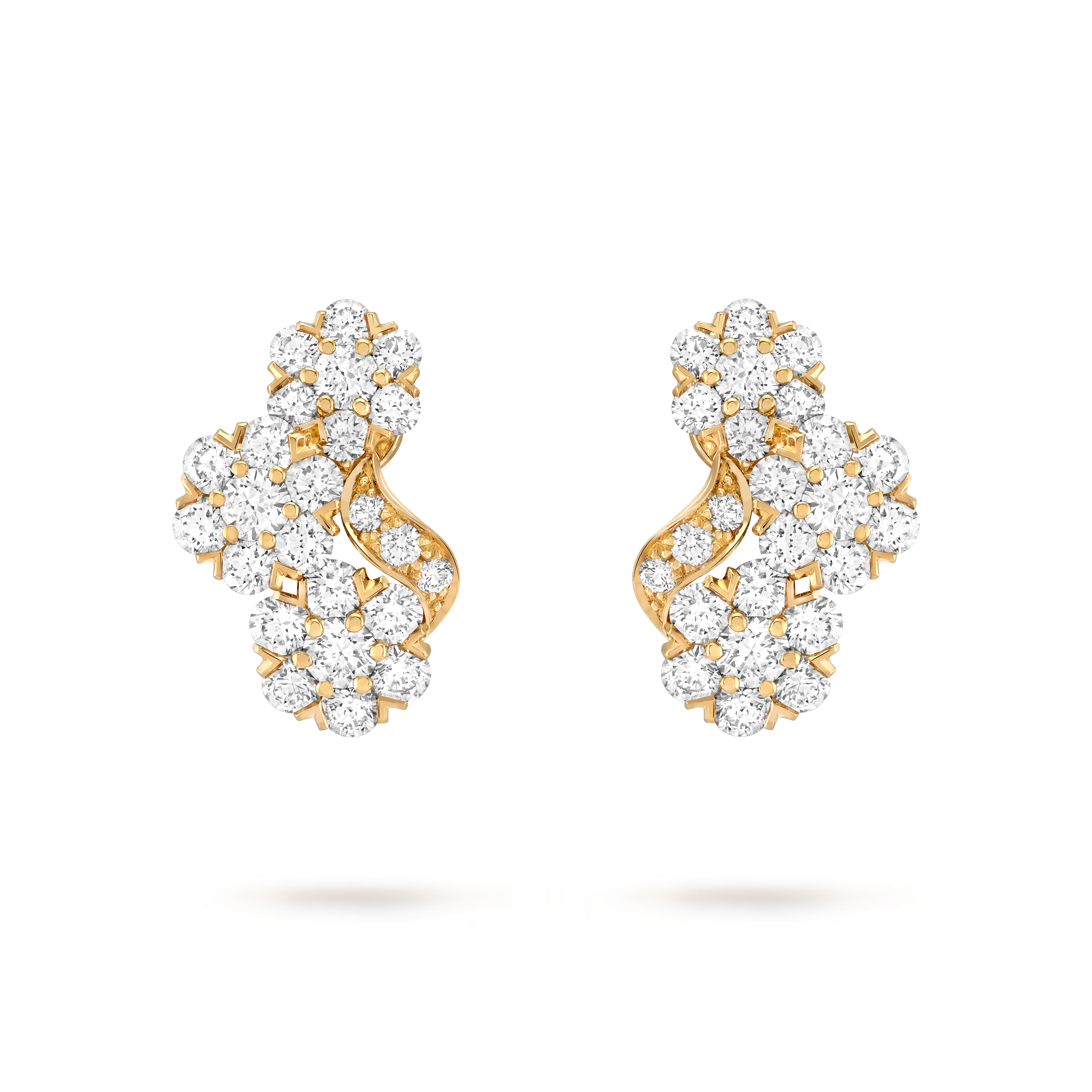 Snowflake  earrings, 18K yellow gold, Diamond:  48 stones,  3.9 carats, Front, High Jewelry Earrings - Van Cleef & Arpels