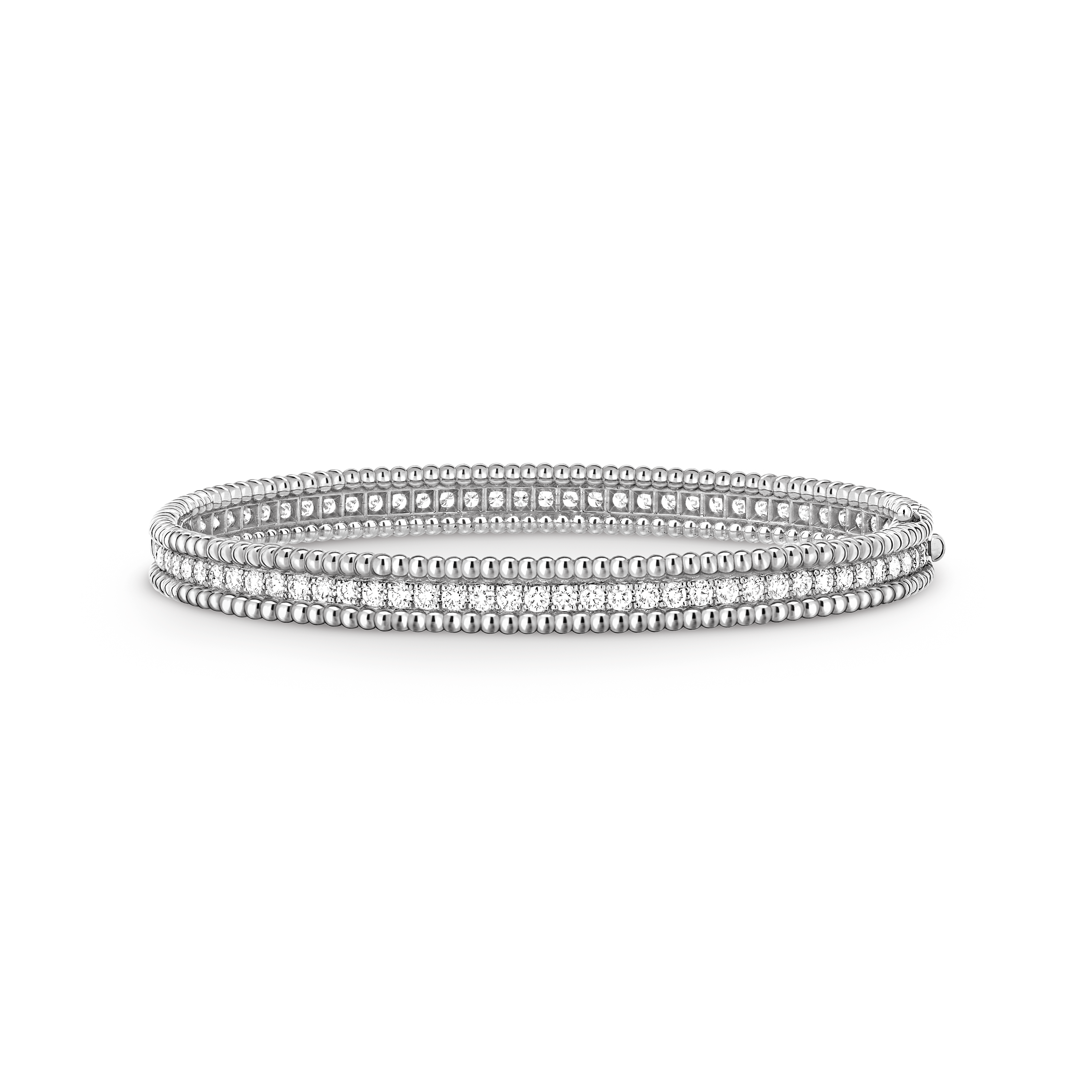 Perlée diamonds bracelet, 1 row, small model, 18K white gold, Diamond:  76 stones,  2.05 carats, Front, Jewelry Bracelet - Van Cleef & Arpels