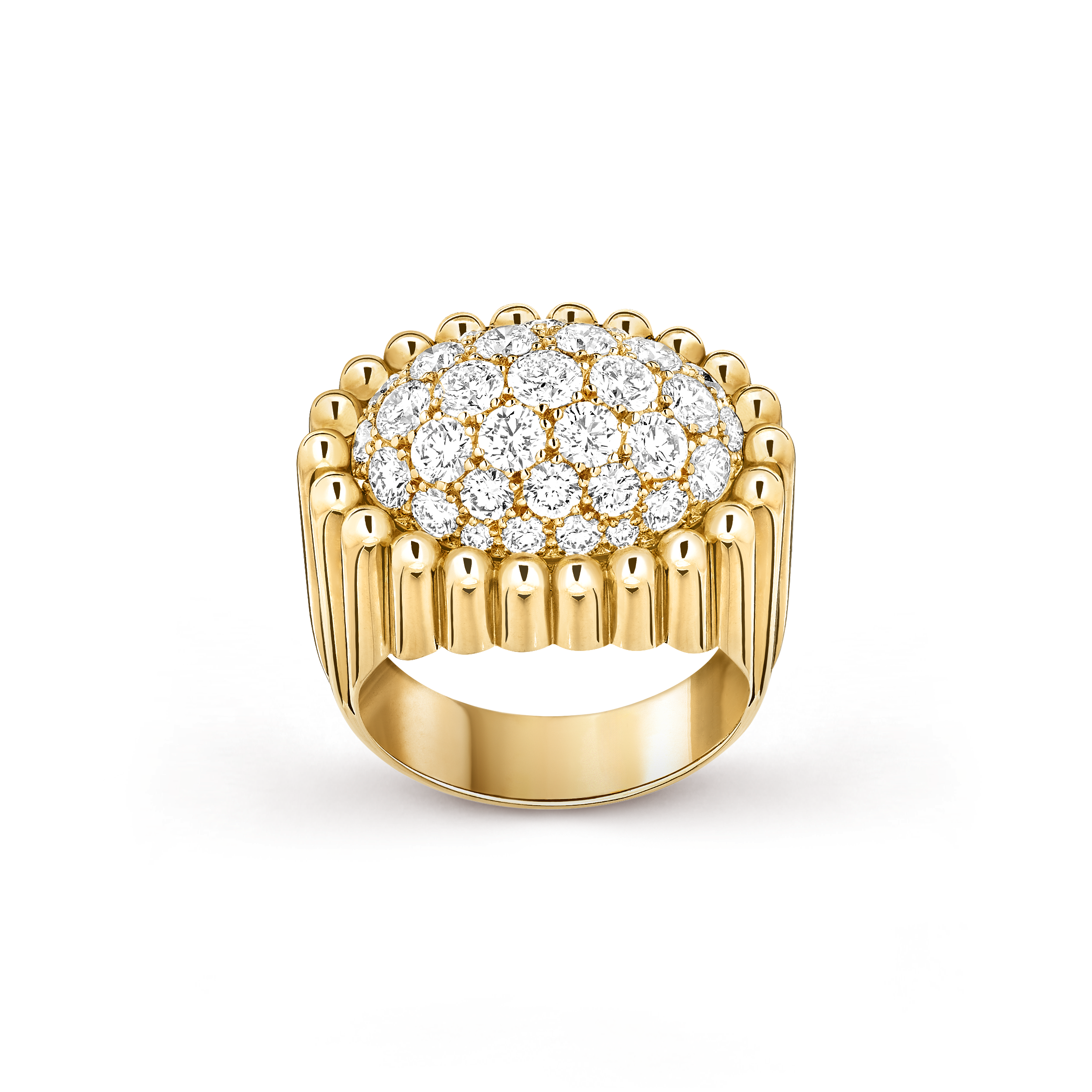 Perlée diamonds pavé ring, 18K yellow gold, Diamond:  37 stones,  2.27 carats, Front, Jewelry Ring - Van Cleef & Arpels