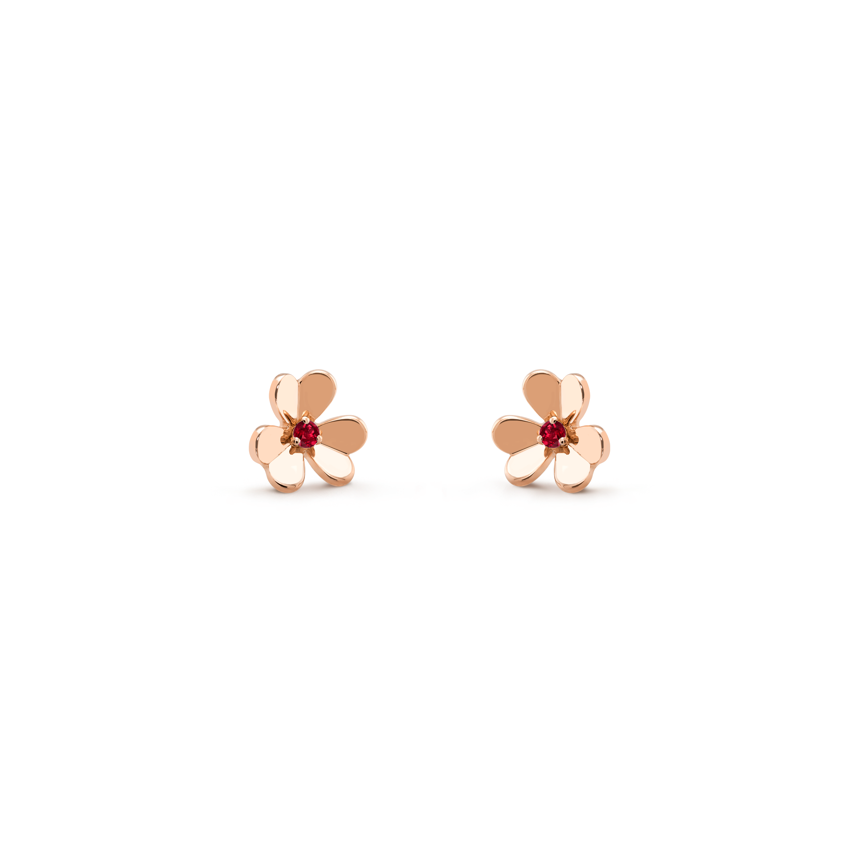 Frivole耳環,迷你款式, 18K玫瑰金, 紅寶石:  2顆寶石,  0.14克拉, Three Fourth, Jewelry Earrings- Van Cleef & Arpels