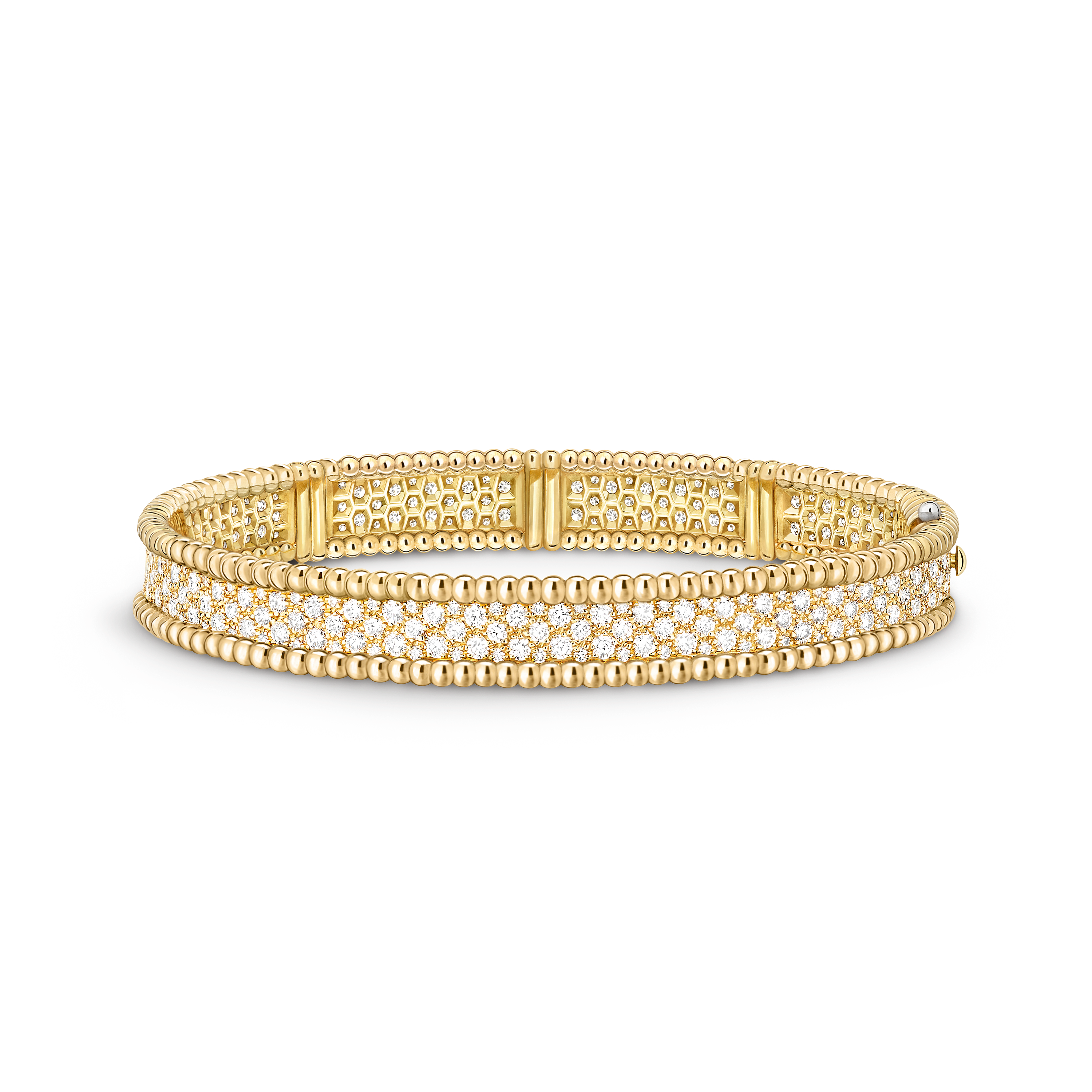 Perlée diamonds bracelet, 3 rows, medium model, 18K yellow gold, Diamond:  284 stones,  3.37 carats, Front, Jewelry Bracelet - Van Cleef & Arpels