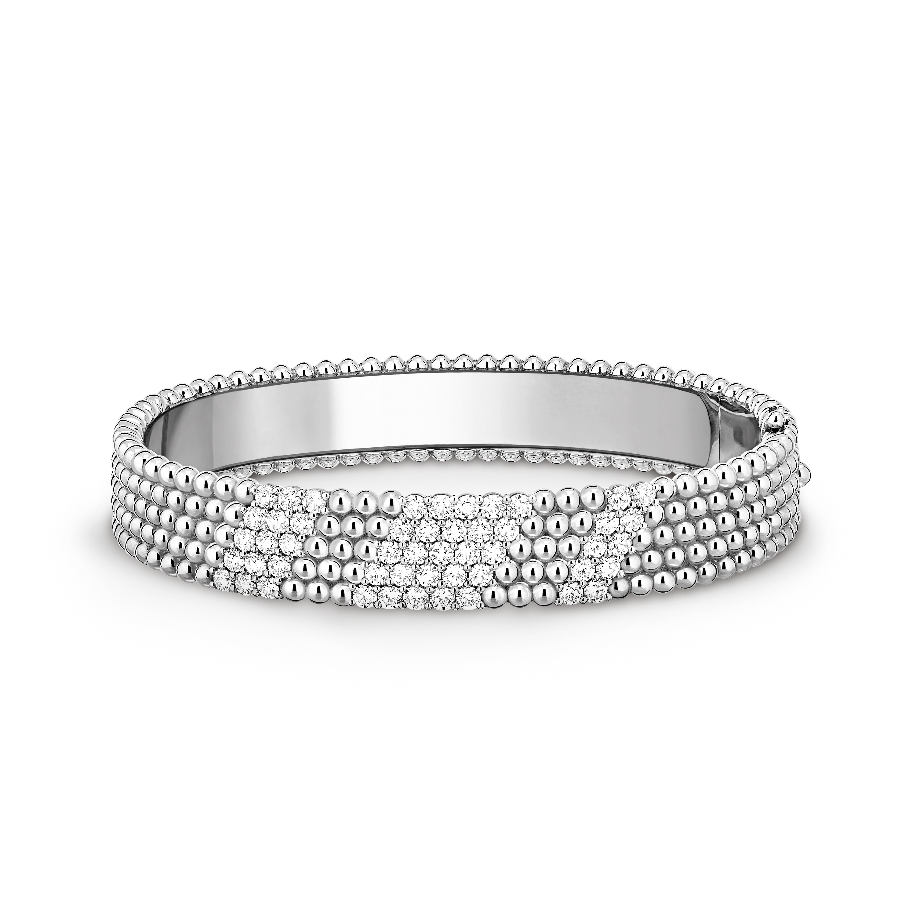 Perlée diamonds bracelet, 5 rows, extra large model, 18K white gold, Diamond:  50 stones,  2.01 carats, Front, Jewelry Bracelet - Van Cleef & Arpels
