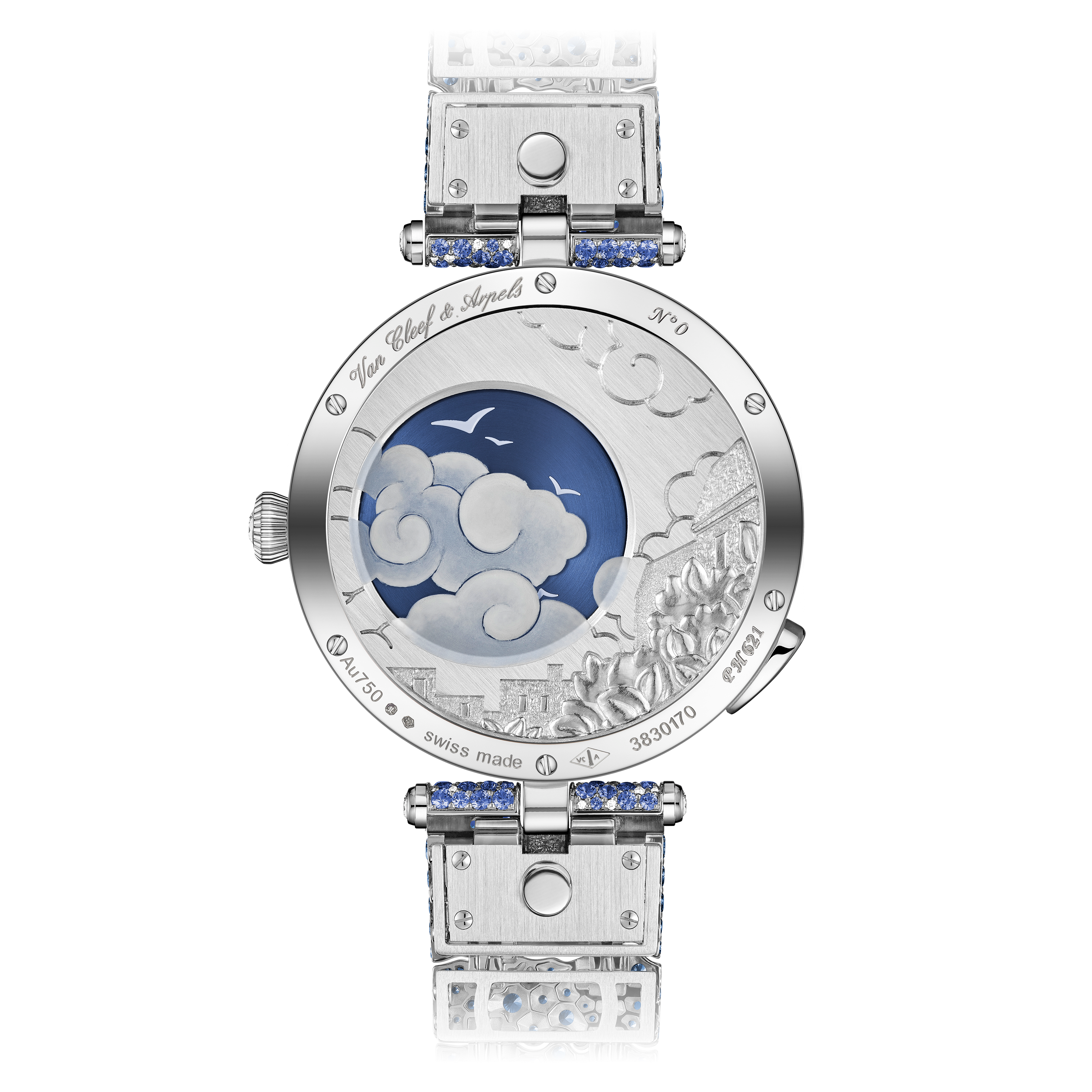 Lady Arpels Pont des Amoureux Matinée watch, 18K white gold, Diamond:  1,542 stones,  31 carats, Back, Watch - Van Cleef & Arpels