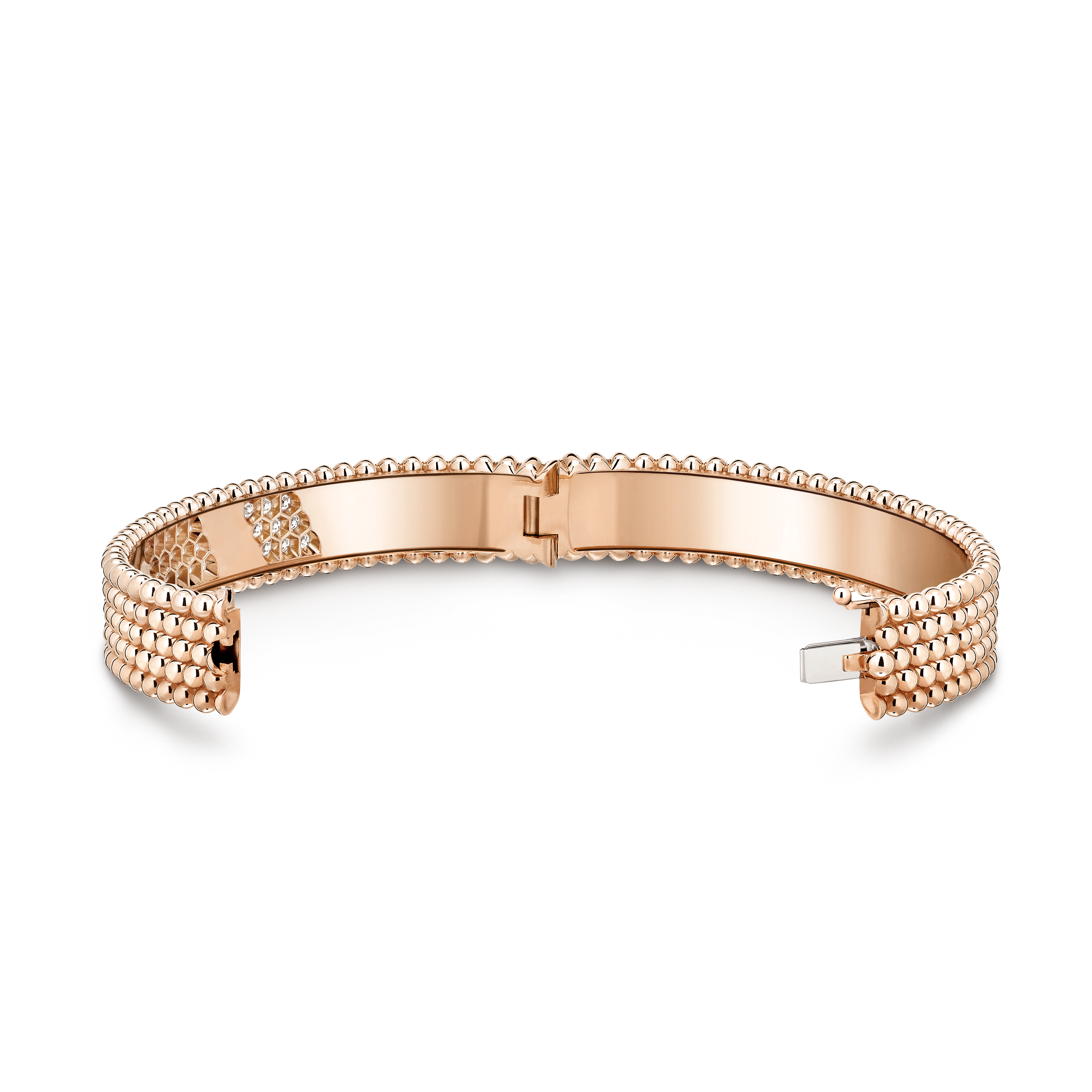 Perlée diamonds bracelet, 5 rows, extra large model, 18K rose gold, Diamond:  50 stones,  2.01 carats, Open, Jewelry Bracelet - Van Cleef & Arpels
