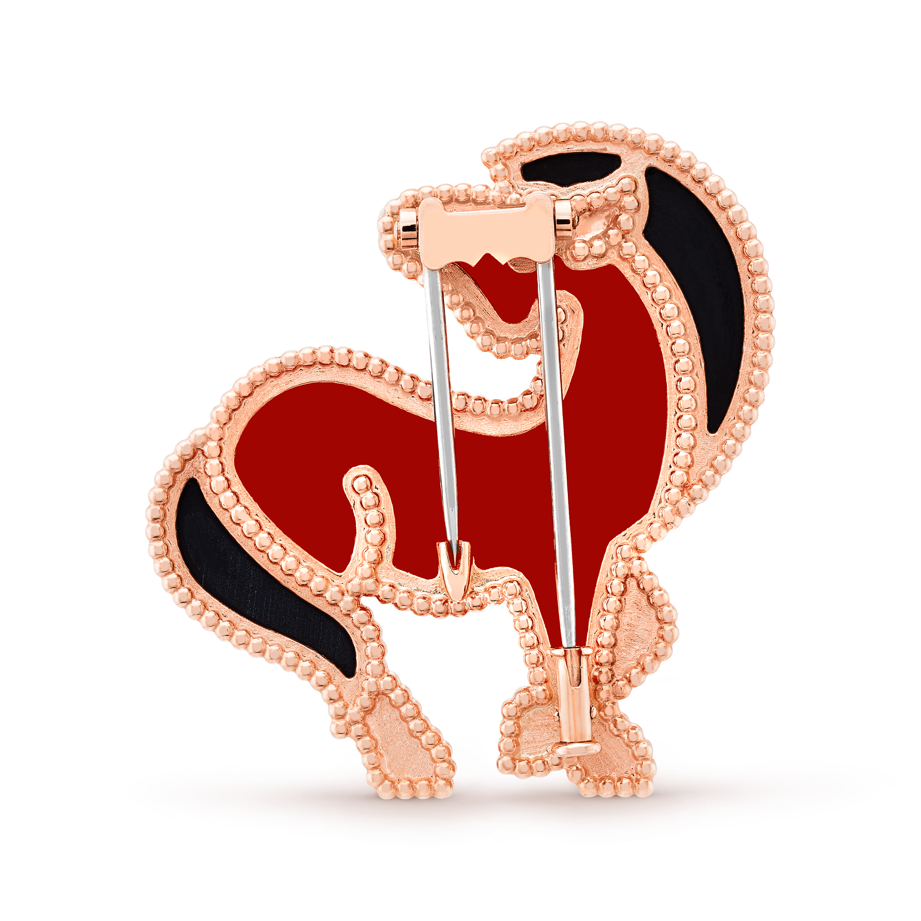 Lucky Animals Horse clip 18K rose gold, Carnelian, Onyx