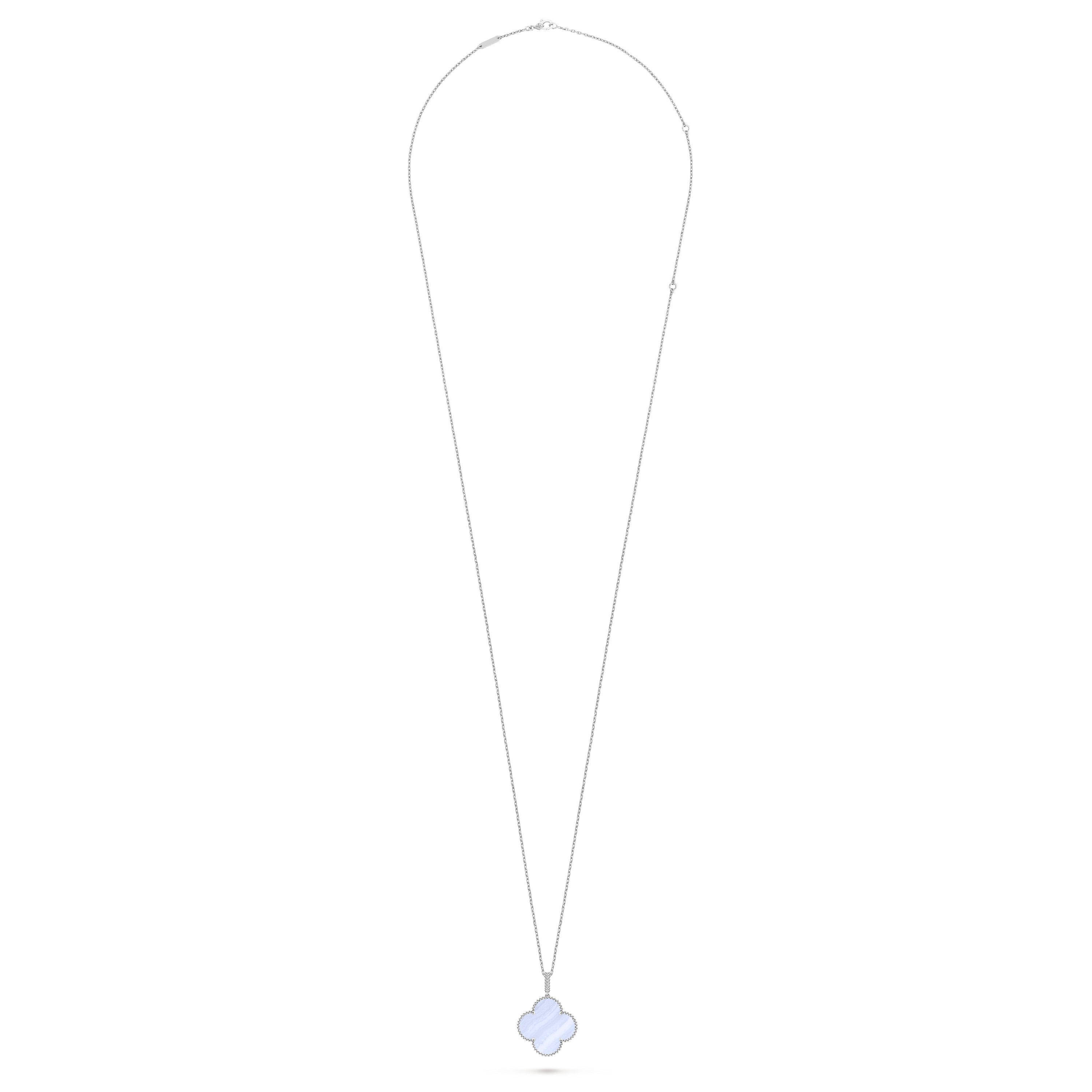 Magic Alhambra long necklace, 1 motif, 18K white gold, Chalcedony:  1 stone, Detail Alternative, Jewelry Long Necklace - Van Cleef & Arpels