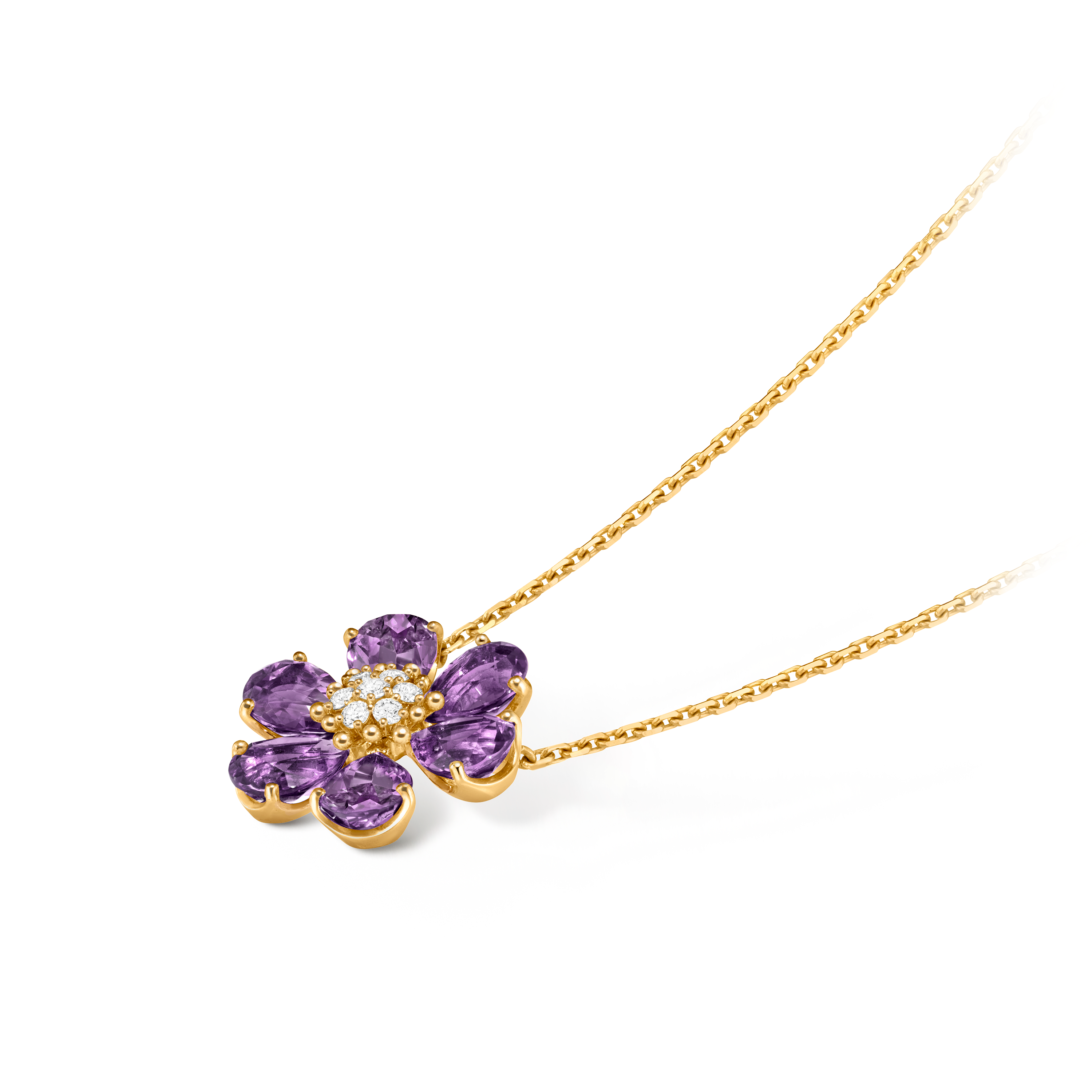 Fleurs d'Hawaï pendant 18K yellow gold, Amethyst, Diamond