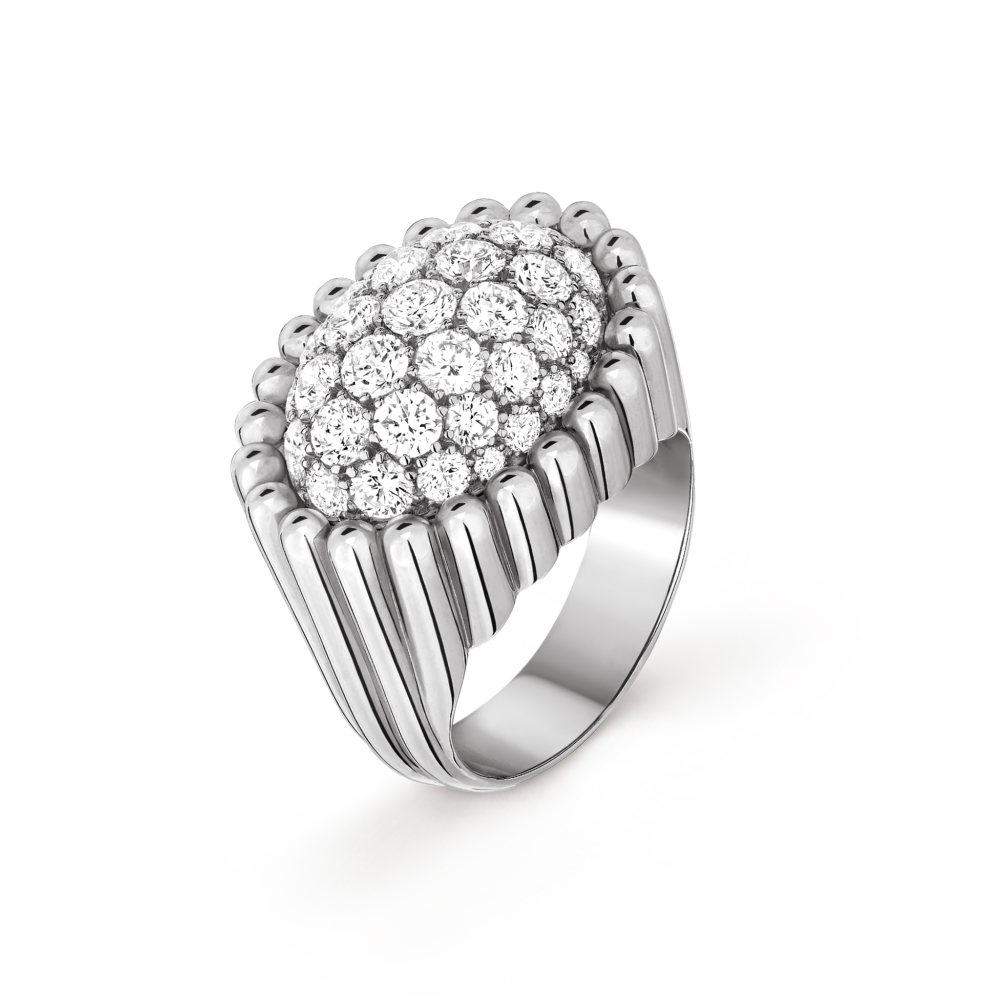 Perlée diamonds pavé ring, 18K white gold, Diamond:  37 stones,  2.27 carats, Three Fourth, Jewelry Ring - Van Cleef & Arpels