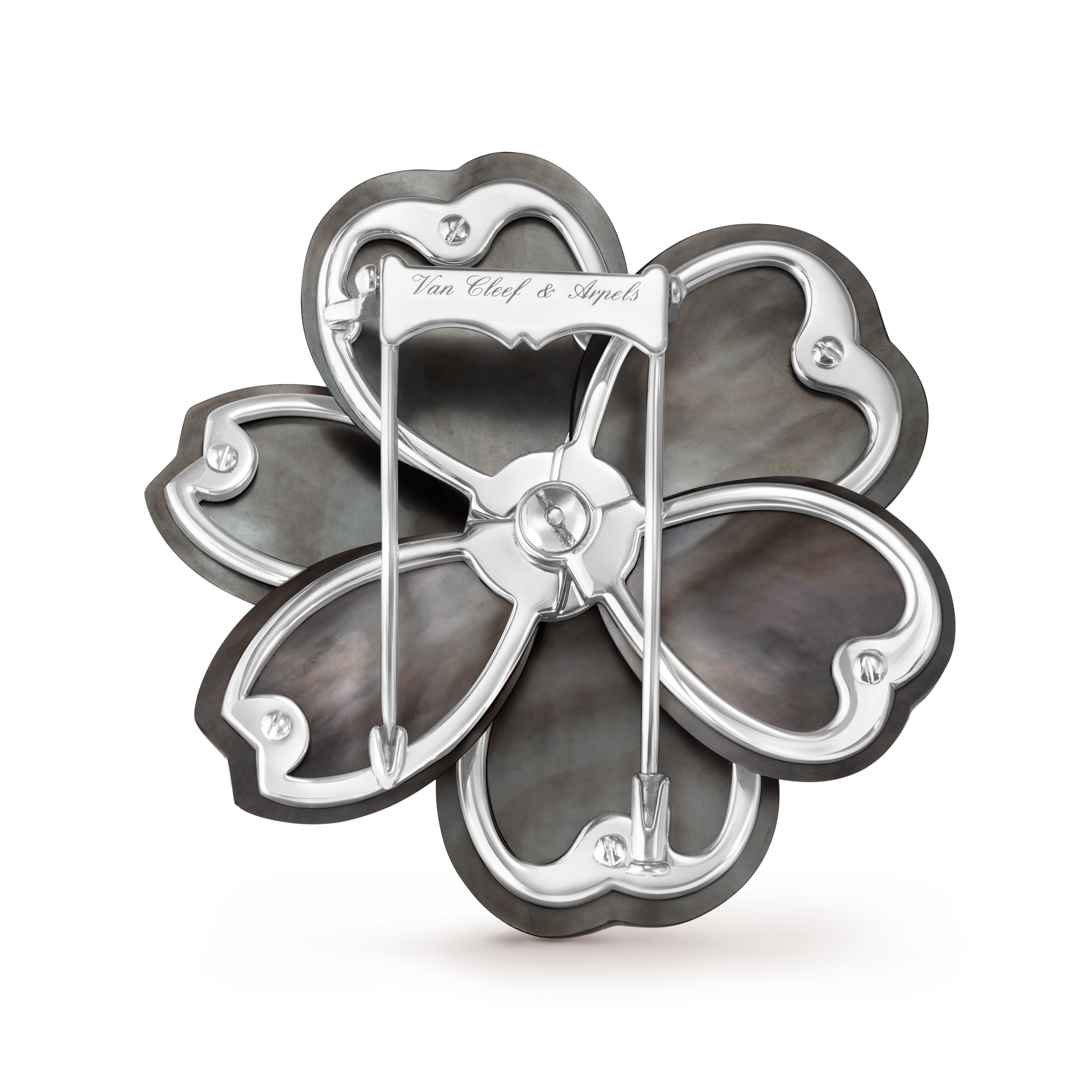 Rose de Noël clip, large model, 18K white gold, Diamond:  8 stones,  1.54 carats, Mother-of-pearl:  6 stones, Back, Jewelry Clip - Van Cleef & Arpels