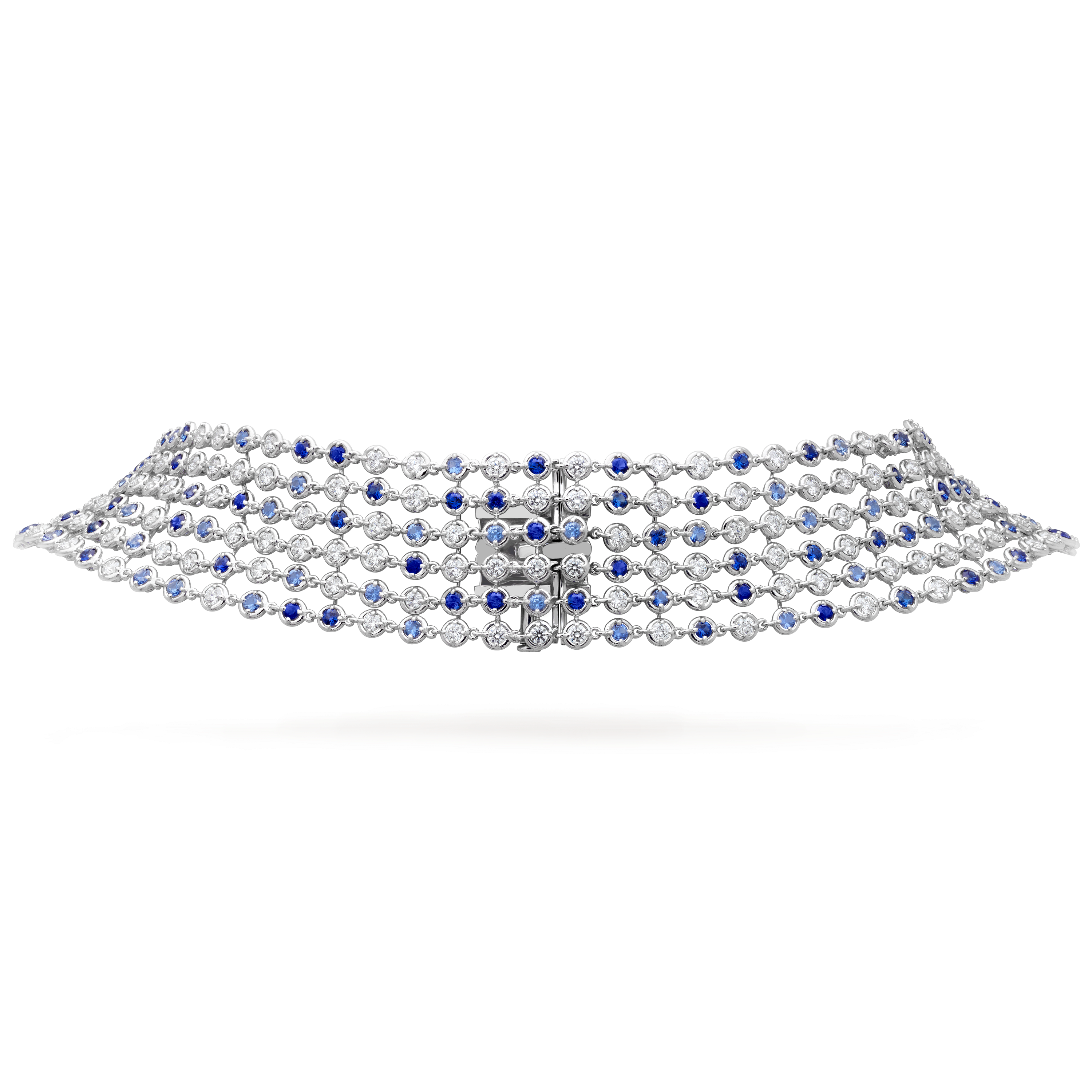 Palmyre necklace, 18K white gold, Diamond:  207 stones,  21 carats, Sapphire:  177 stones,  21.78 carats, Detail, High Jewelry Necklace - Van Cleef & Arpels