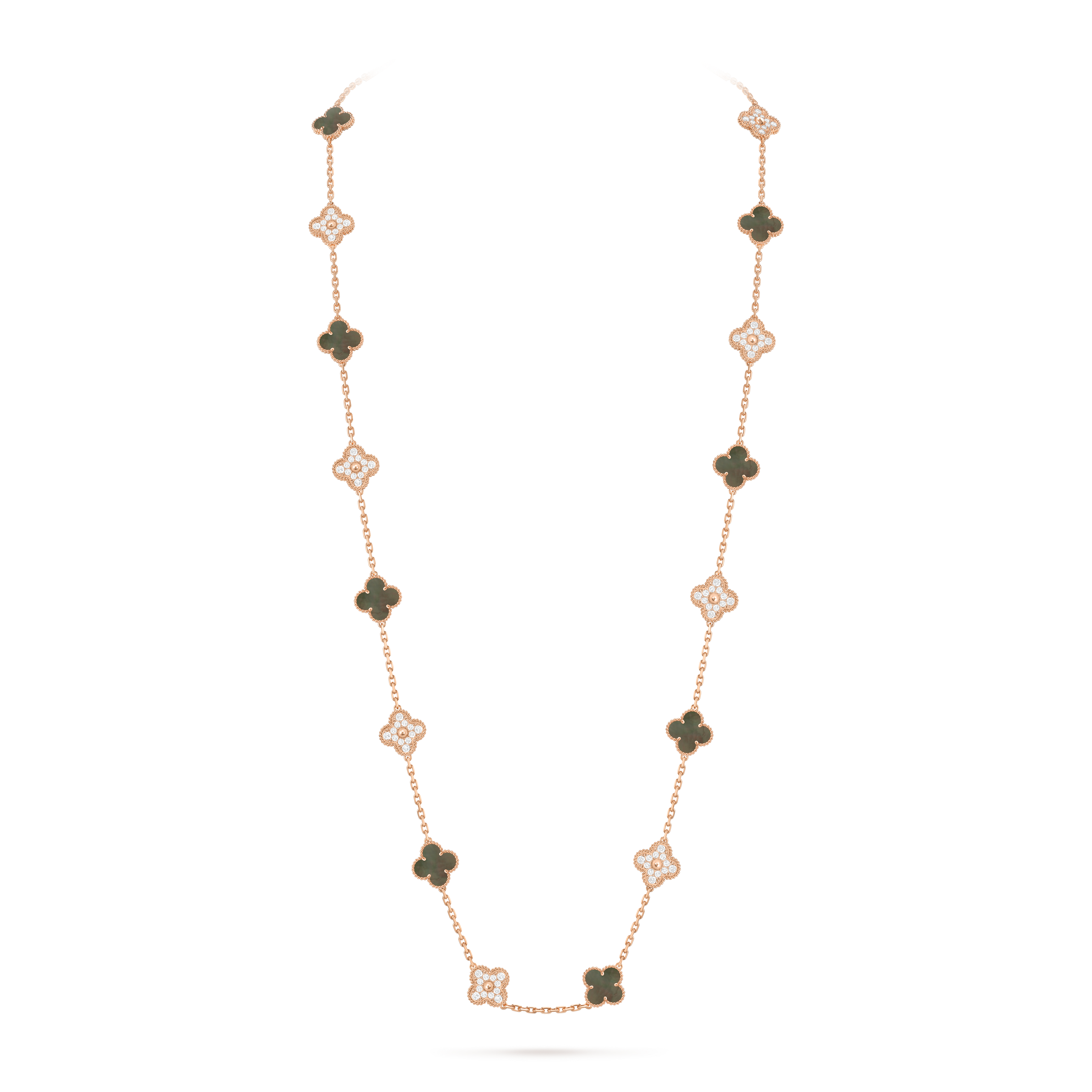 グレーマザーオブパール ロングネックレス ローズゴールド マジック アルハンブラ ロングネックレス、1 モチーフ 18K