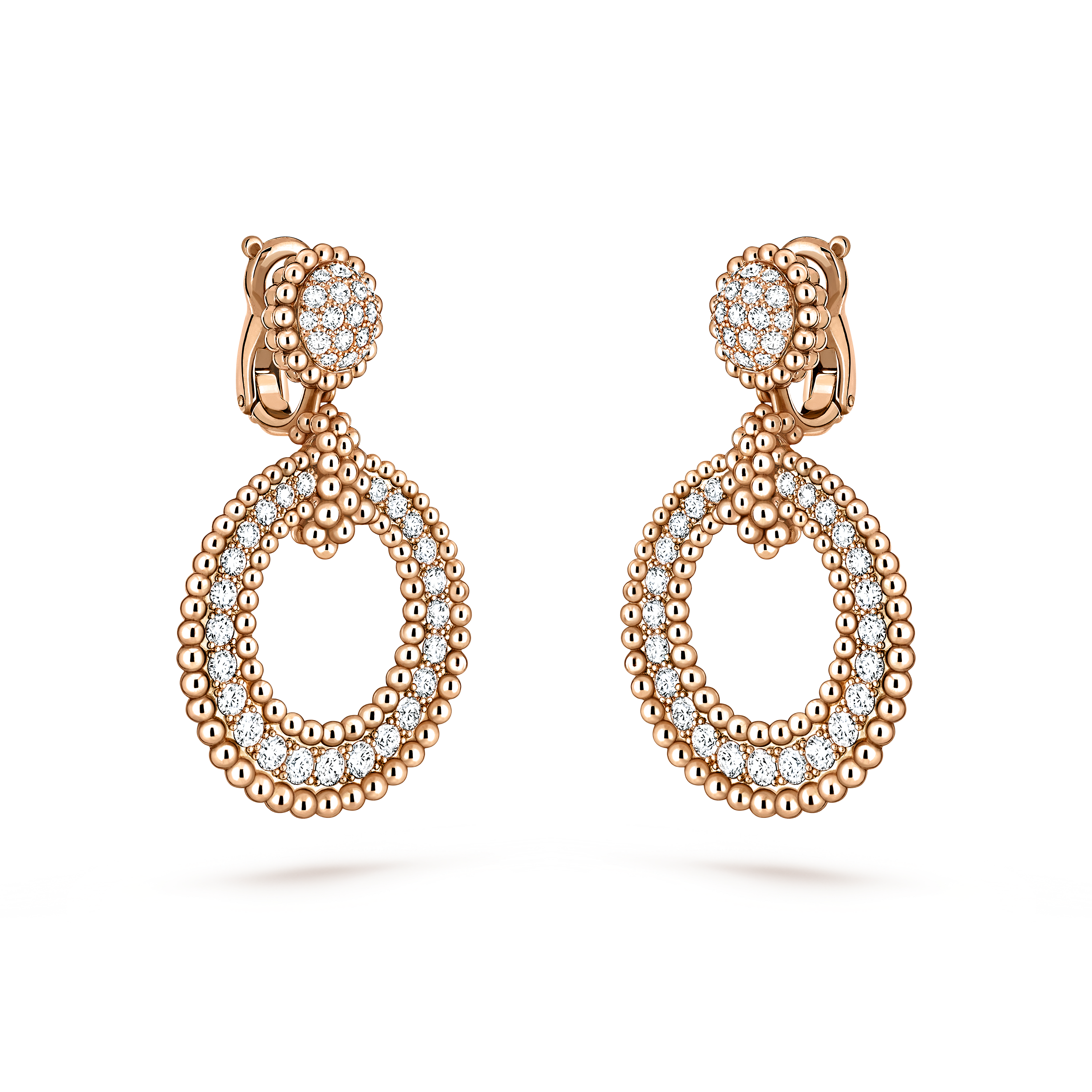 Perlée diamonds earrings, 18K rose gold, Diamond:  88 stones,  3.01 carats, Three Fourth, Jewelry Earrings - Van Cleef & Arpels