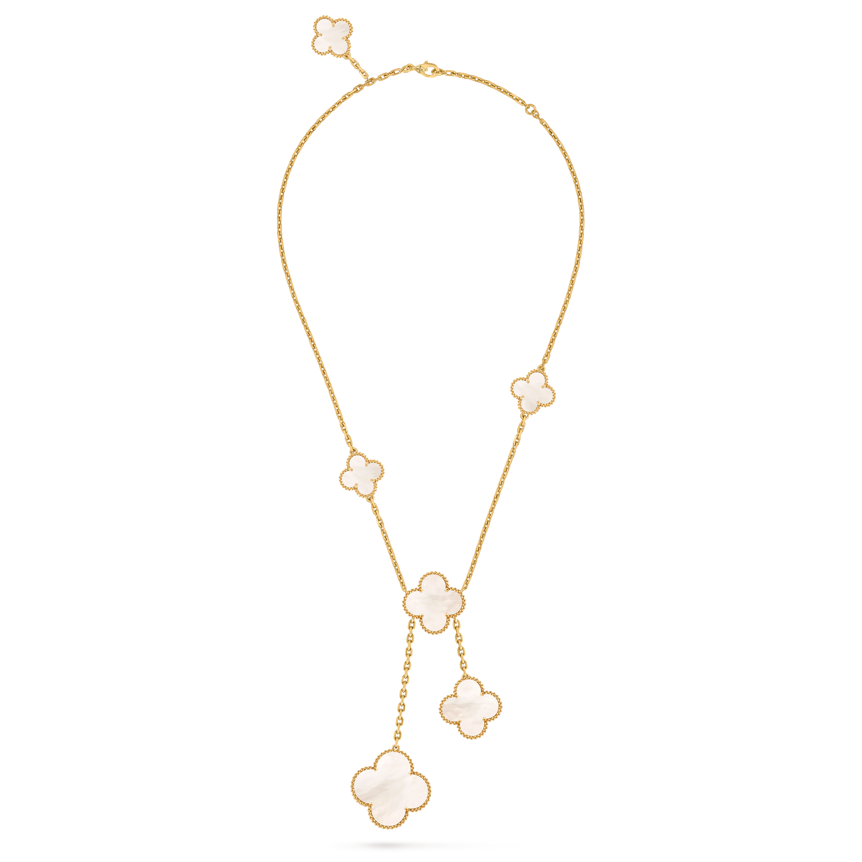 Magic Alhambra long necklace, 11 motifs 18K yellow gold
