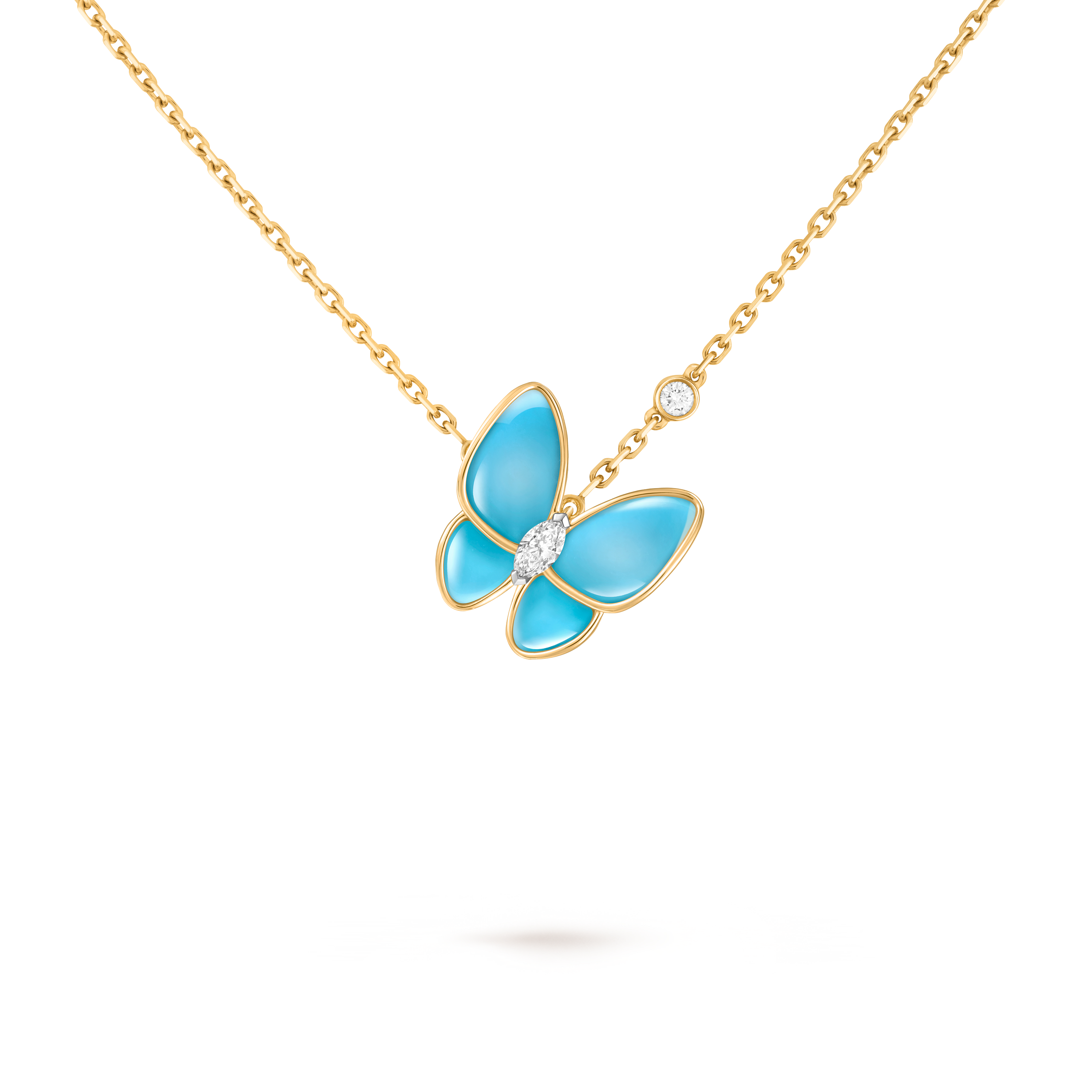 Two Butterfly pendant, 18K yellow gold, 18K white gold, Diamond:  2 stones,  0.2 carat, Turquoise:  4 stones, Detail, Jewelry Pendent - Van Cleef & Arpels