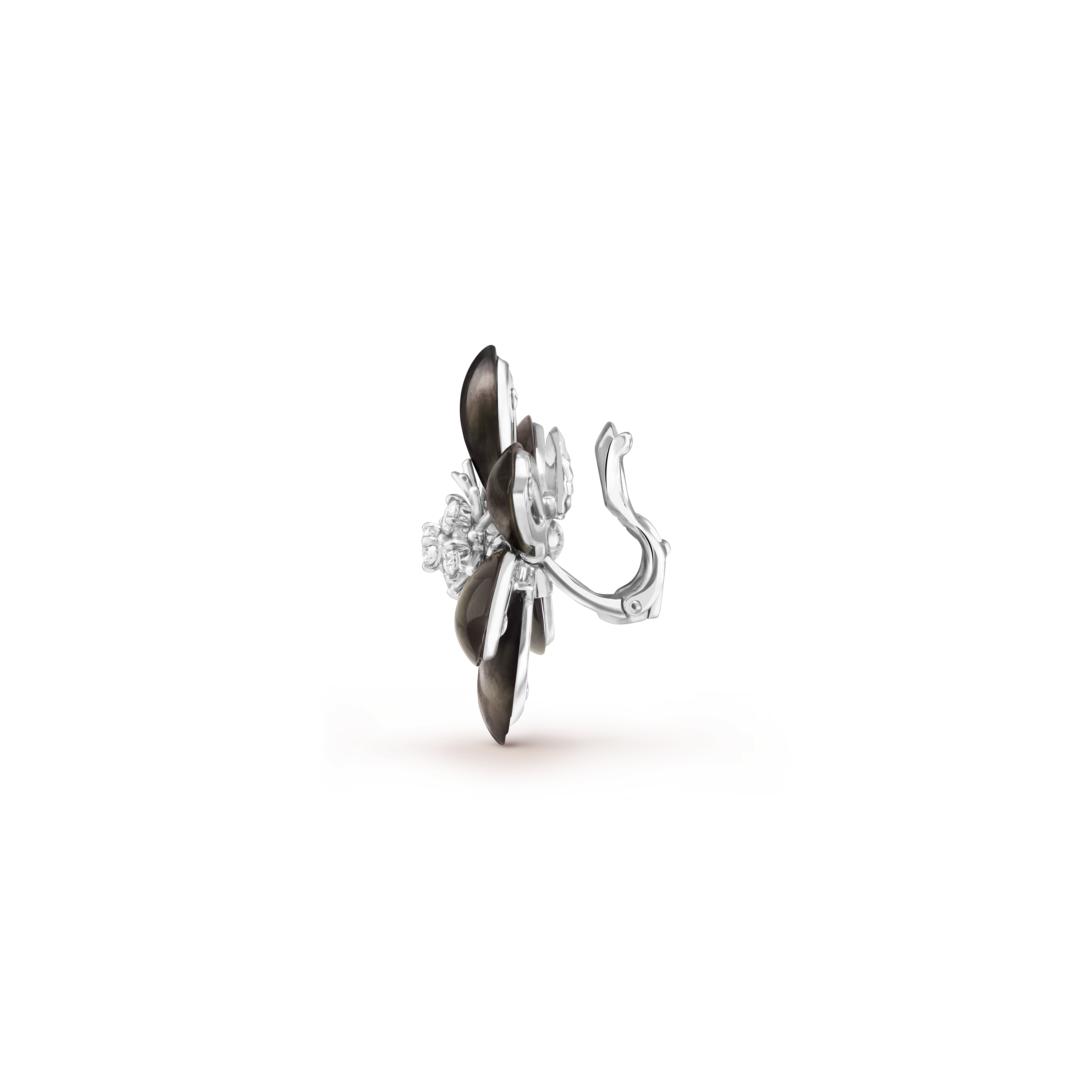 Rose de Noël earrings, small model, 18K white gold, Diamond:  12 stones,  0.97 carat, Mother-of-pearl:  12 stones, Profile, Jewelry Earrings - Van Cleef & Arpels