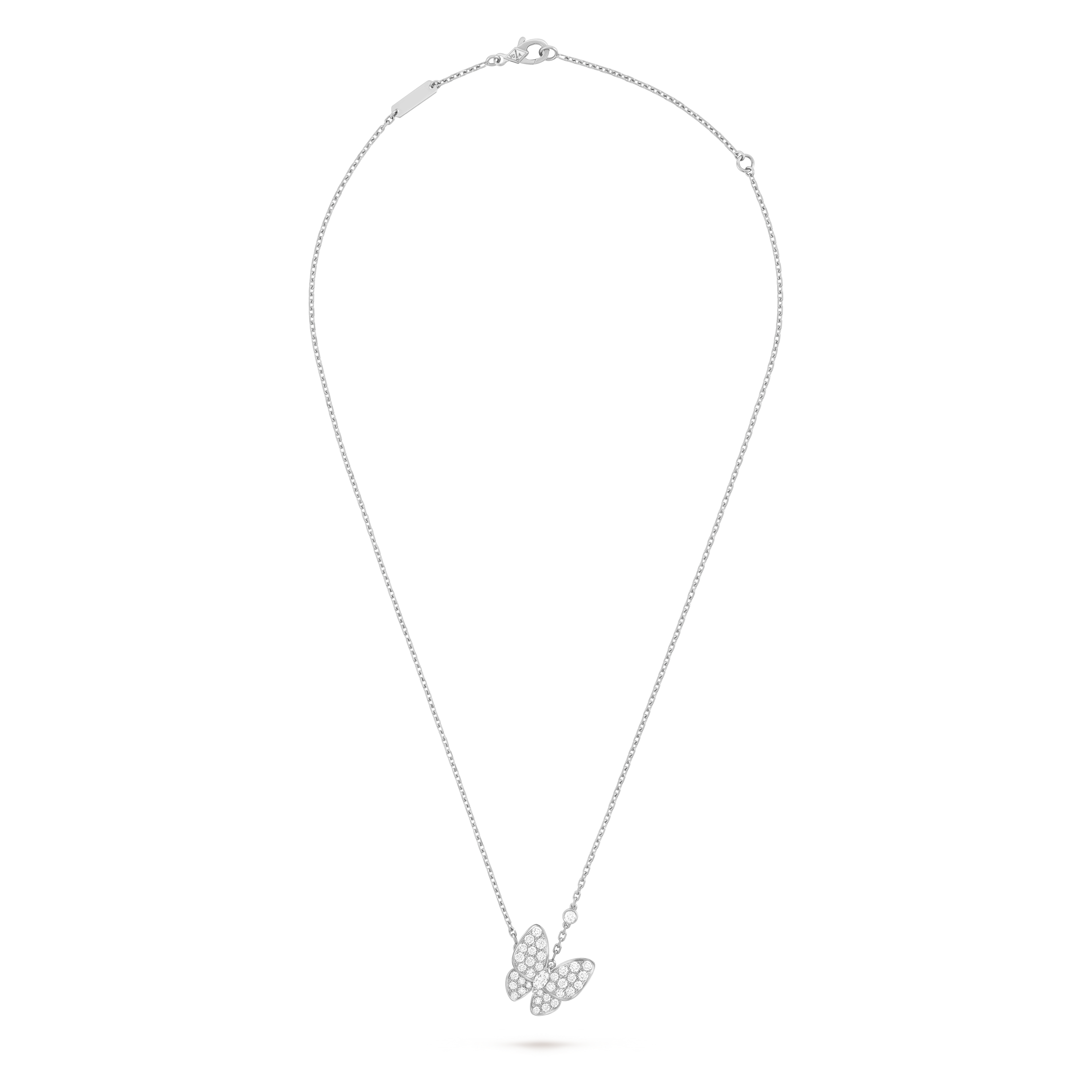 Two Butterfly pendant, 18K white gold, Diamond:  36 stones,  0.88 carat, Front, Jewelry Pendent - Van Cleef & Arpels