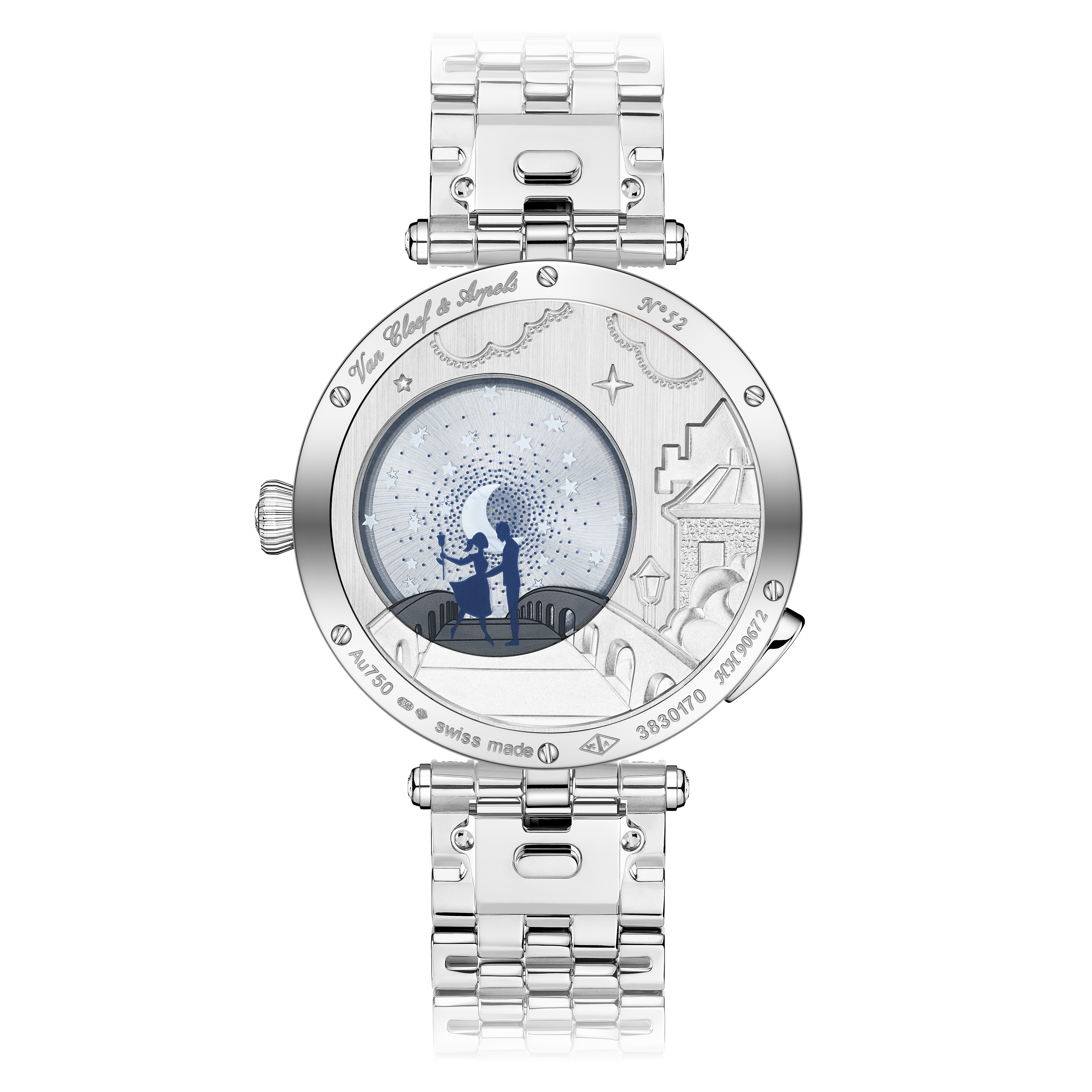 Lady Arpels Pont des Amoureux watch, 18K white gold, Diamond:  388 stones,  12.41 carats, Back, Watch - Van Cleef & Arpels