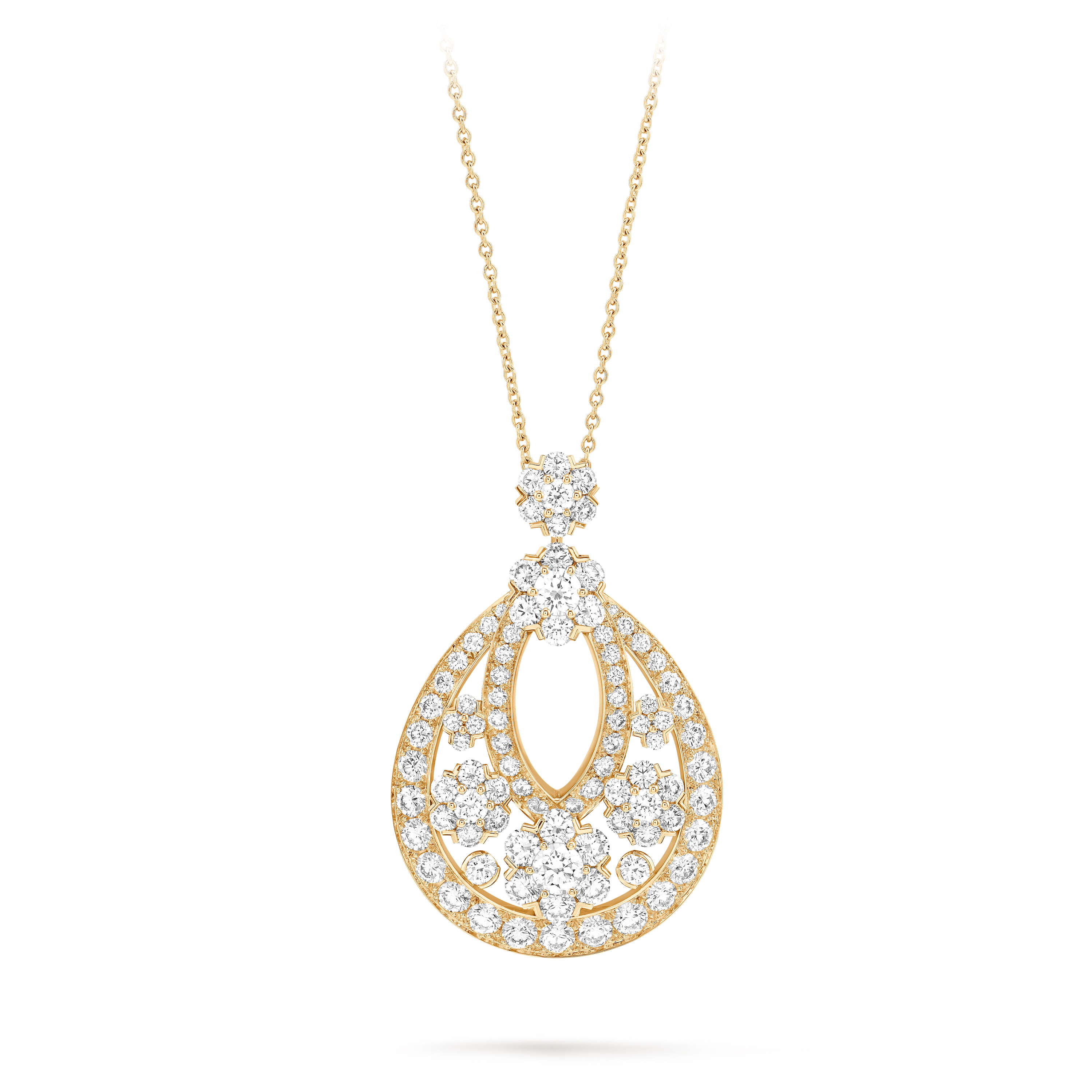 Collier Snowflake collerette transformable, Or jaune 750/1000, Diamant:  619 pierres,  69.73 carats, Front, High Jewelry Necklace - Van Cleef & Arpels