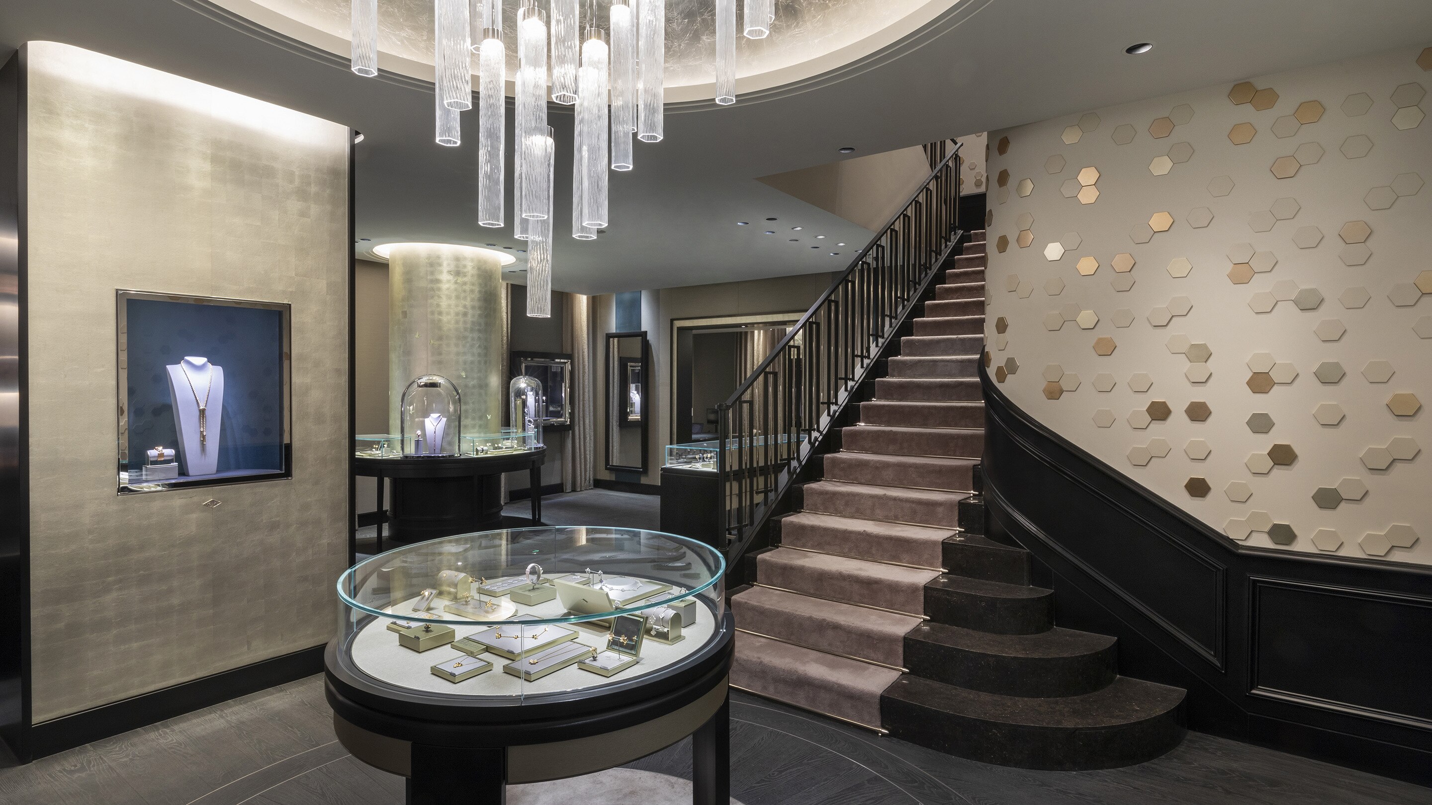 shanghai ifc boutique present stairway view, Van Cleef & Arpels