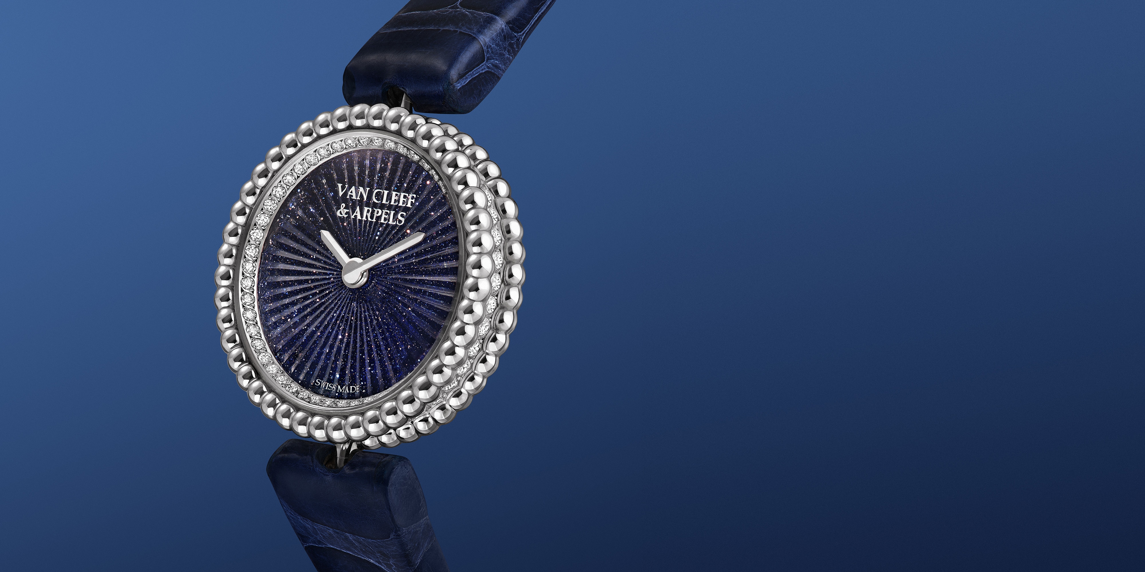 ペルレ ウォッチ、23mm、ホワイトゴールド、アベンチュリンガラス、ダイヤモンド、スイス製クォーツムーブメント。ペルレ コレクション、ヴァン クリーフ＆アーペル