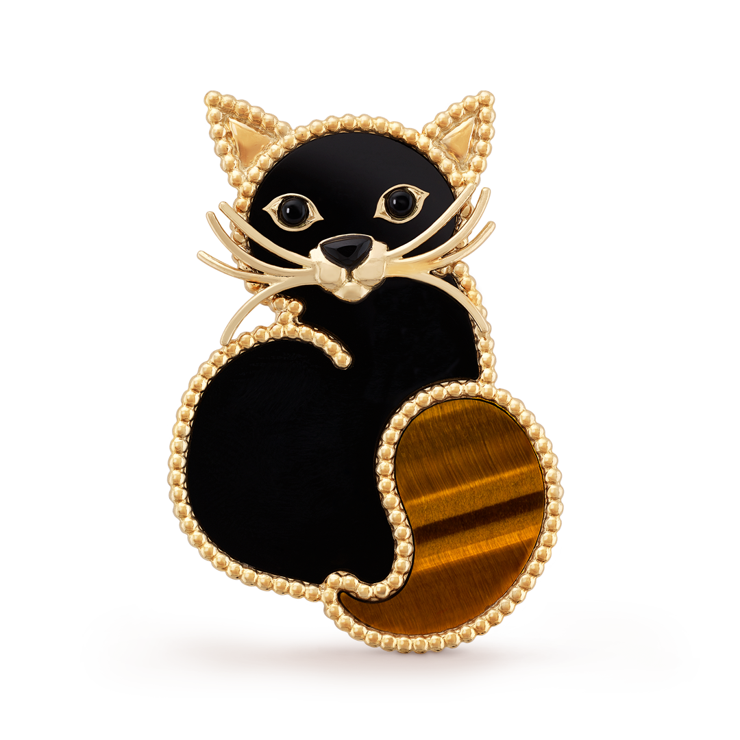 Lucky Animals Cat clip, yellow gold, onyx, obsidian. Lucky Animals collection, Van Cleef & Arpels
