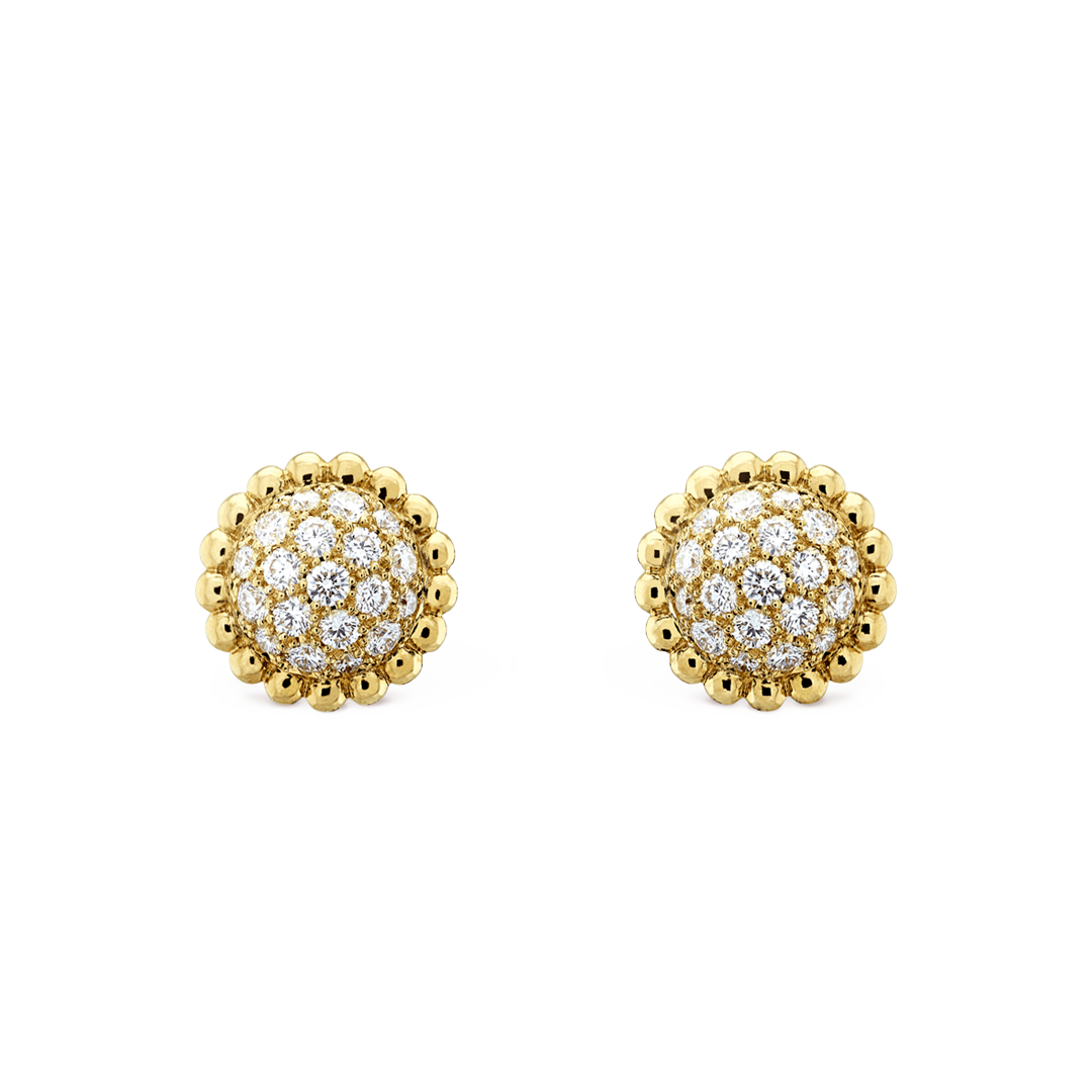 Perlée diamonds earrings, yellow gold, round diamonds. Perlée collection, Van Cleef & Arpels.
