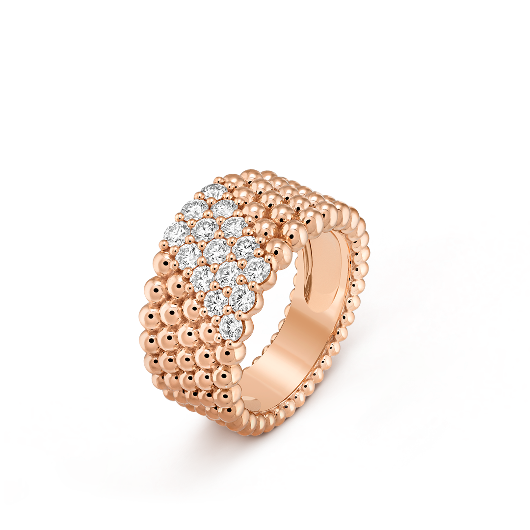 Perlée diamonds ring, 5 rows, 18K rose gold, diamonds
