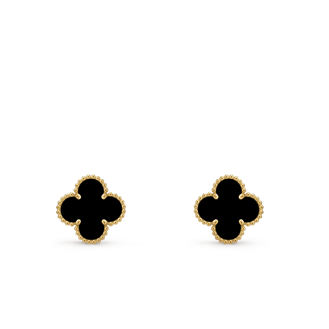 Vintage Alhambra earrings, 18K yellow gold, onyx. Alhambra collection, Van Cleef & Arpels.
