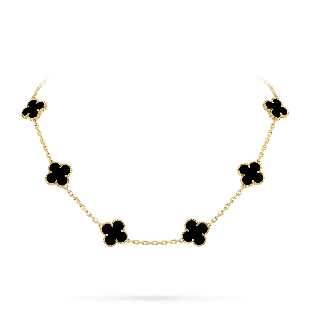 ヴィンテージ アルハンブラ ネックレス、10モチーフ、18K イエローゴールド、オニキス。アルハンブラ コレクション、ヴァン クリーフ＆アーペル。