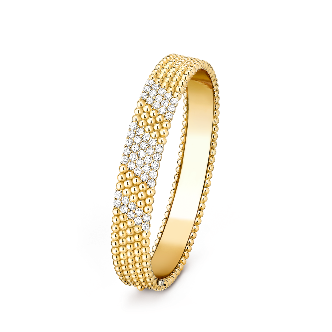 ペルレ ダイヤモンド ブレスレット、5連モデル、18K イエローゴールド、ダイヤモンド、ミディアムモデル。ペルレ コレクション、ヴァン クリーフ＆アーペル。