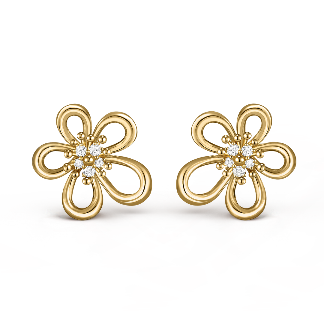 Flowerlace earrings, small model, 18K yellow gold, diamonds. Flowerlace collection, Van Cleef & Arpels.