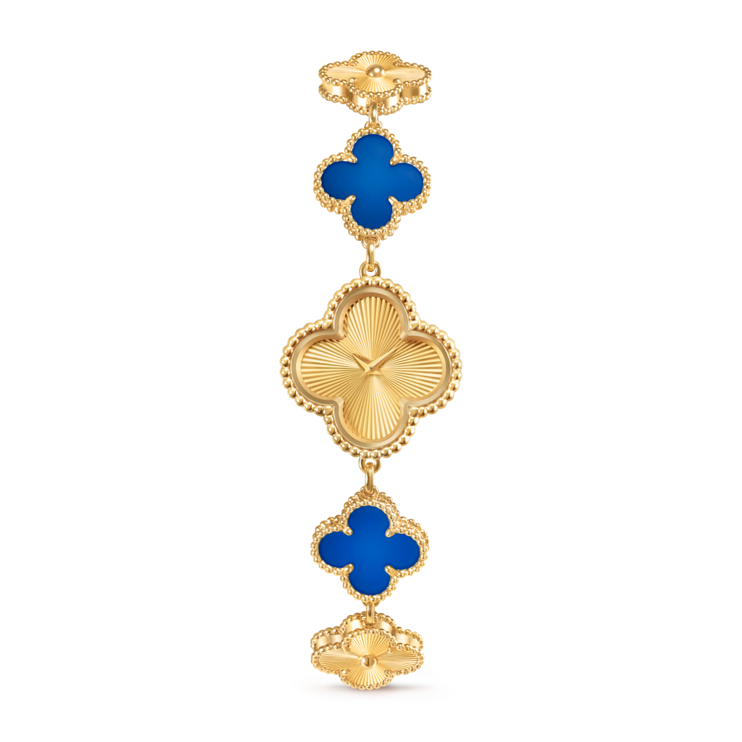 Image 69: Sweet Alhambra watch, 18K yellow gold, blue agate, Swiss quartz movement. Alhambra® collection, Van Cleef & Arpels.