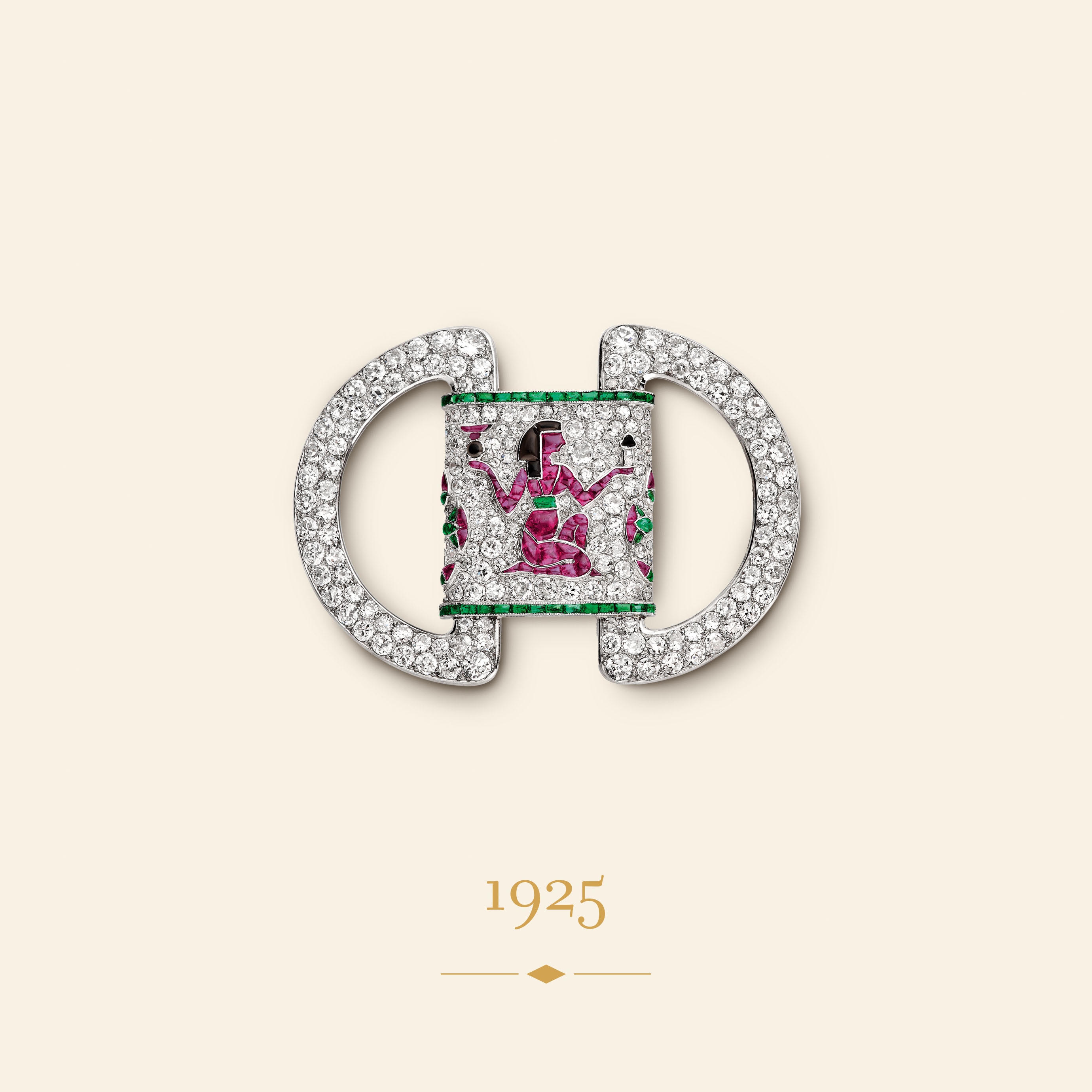 Egyptian Pattern brooch, 1925. Platinum, emeralds, rubies, onyx, diamonds. Van Cleef & Arpels Collection.