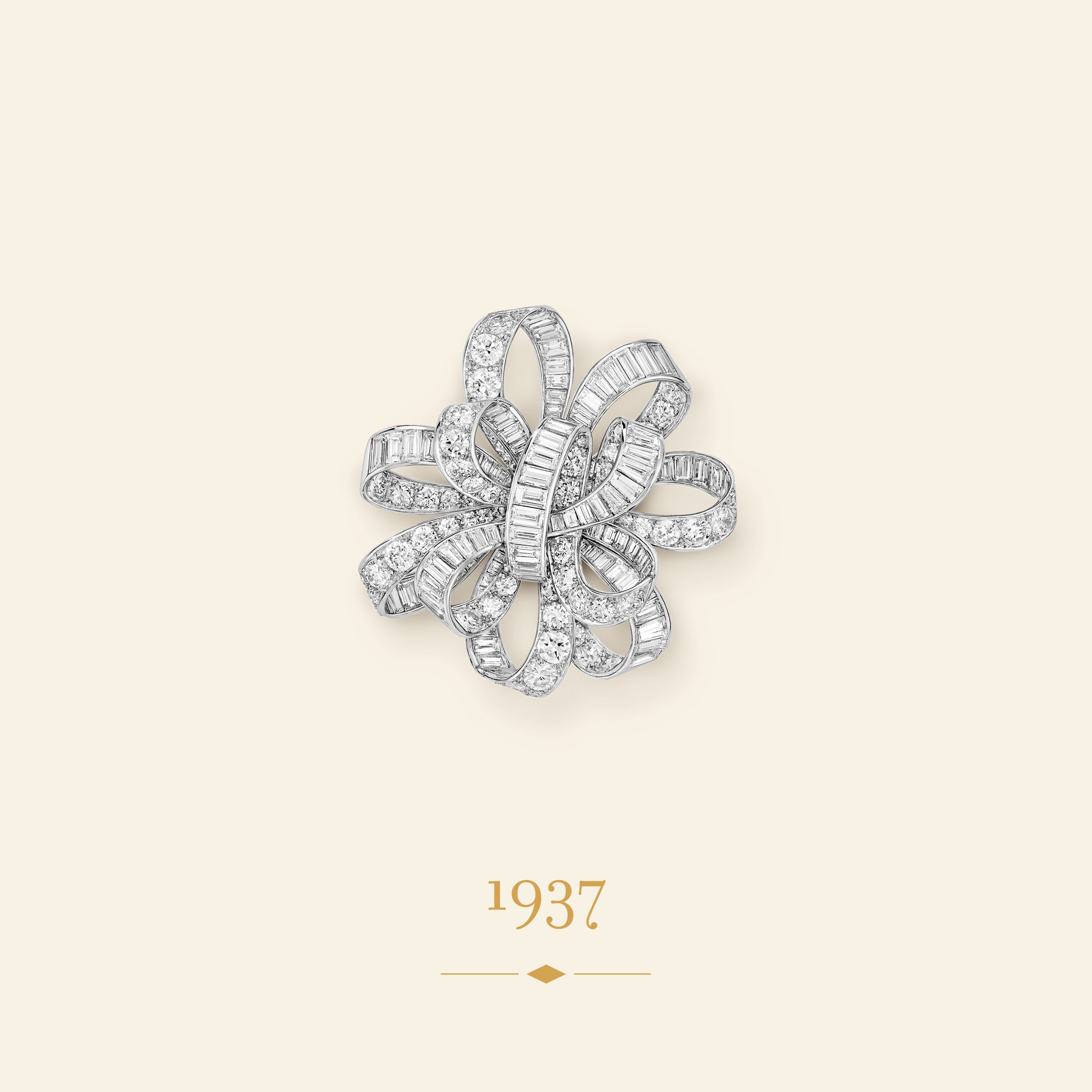 Ribbon brooch, 1937​. Platinum, diamonds​. Van Cleef & Arpels Collection.