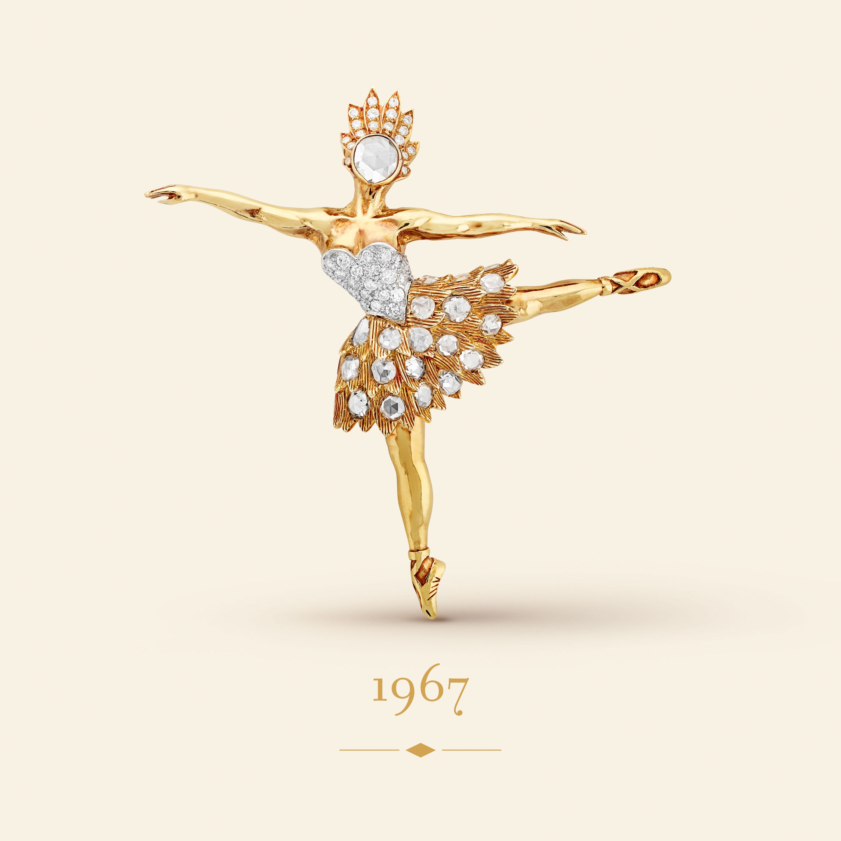 Dancer clip, 1967​. Yellow gold, platinum, white gold, diamonds​. Van Cleef & Arpels Collection.