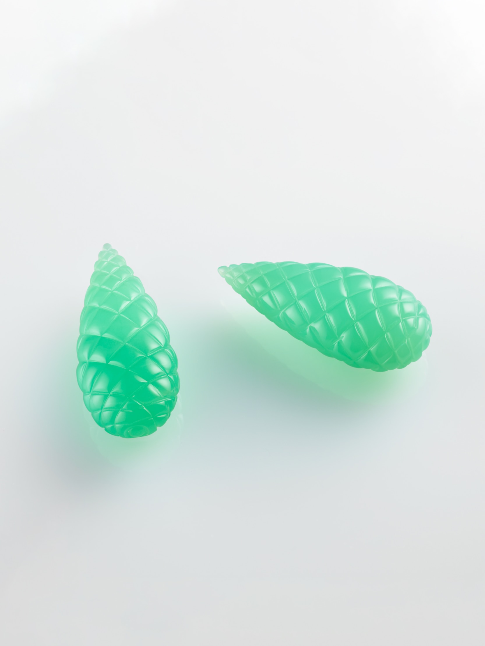 Carved chrysoprase drops, Fleur de pinède earrings, Van Cleef & Arpels