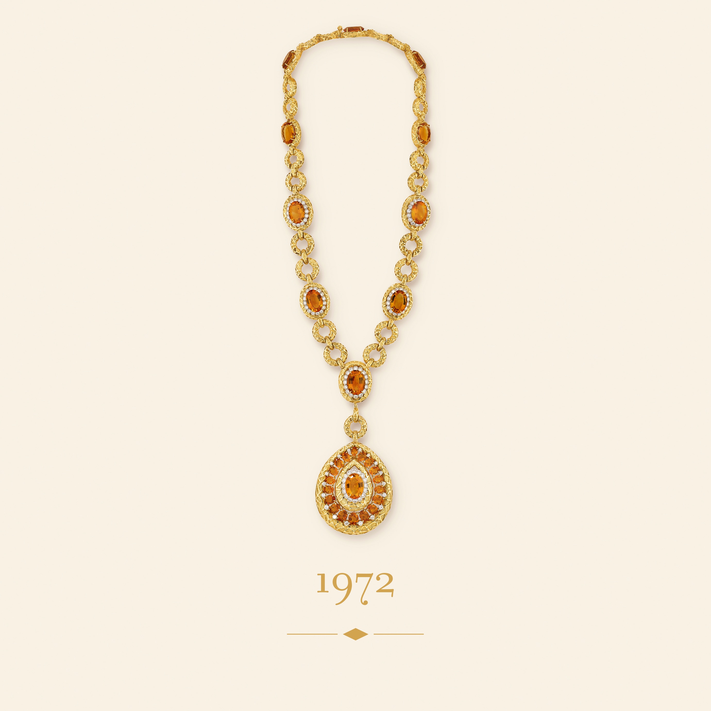 Necklace, 1972. Detachable pendant-clip. Yellow gold, citrines, diamonds. Van Cleef & Arpels Collection