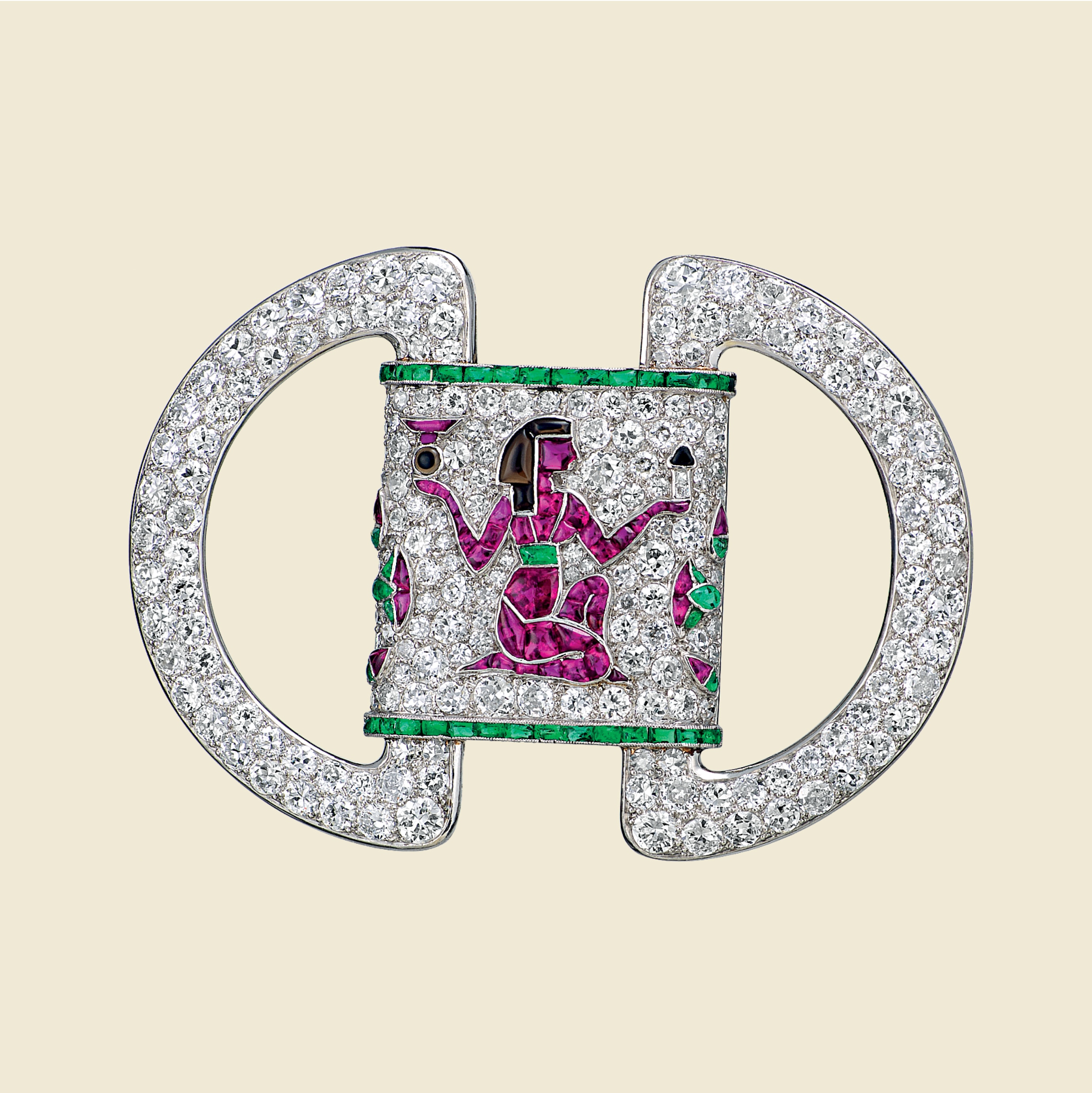 Egyptian inspiration brooch, 1925, platinum, emeralds, rubies, onyx, diamonds, Van Cleef & Arpels Collection