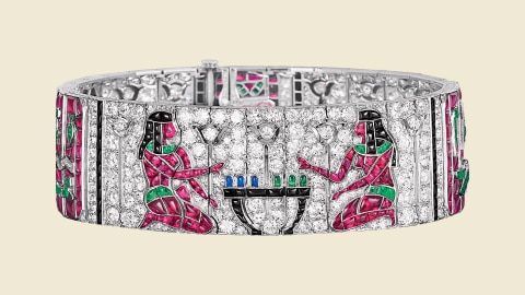 Egyptian bracelet, 1924, platinum, sapphires, rubies, emeralds, onyx, diamonds. Van Cleef & Arpels' Collection
