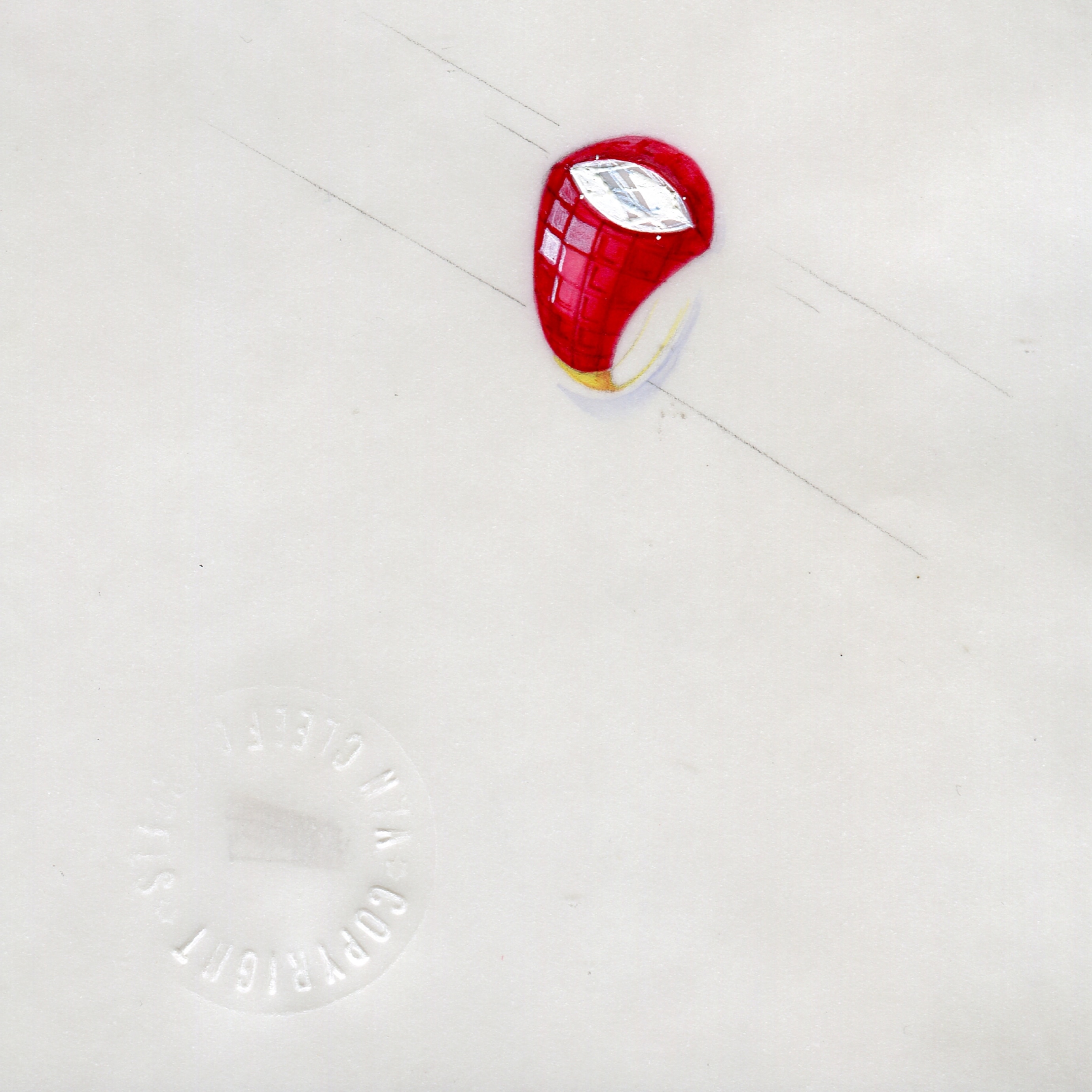 Drawing of aMystery SetTM ring, Van Cleef & Arpels Archives