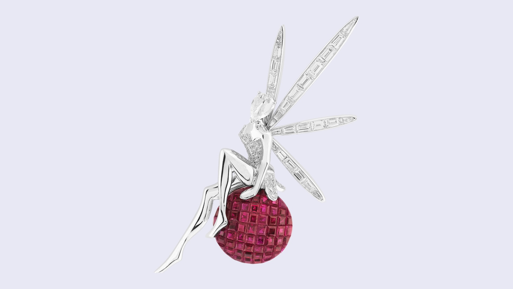 Caresse d'Éole仙子胸针,白K金,玫瑰金,传统Mystery Set隐密式镶嵌红宝石,钻石,Feminine Figures系列,Van Cleef & Arpels梵克雅宝