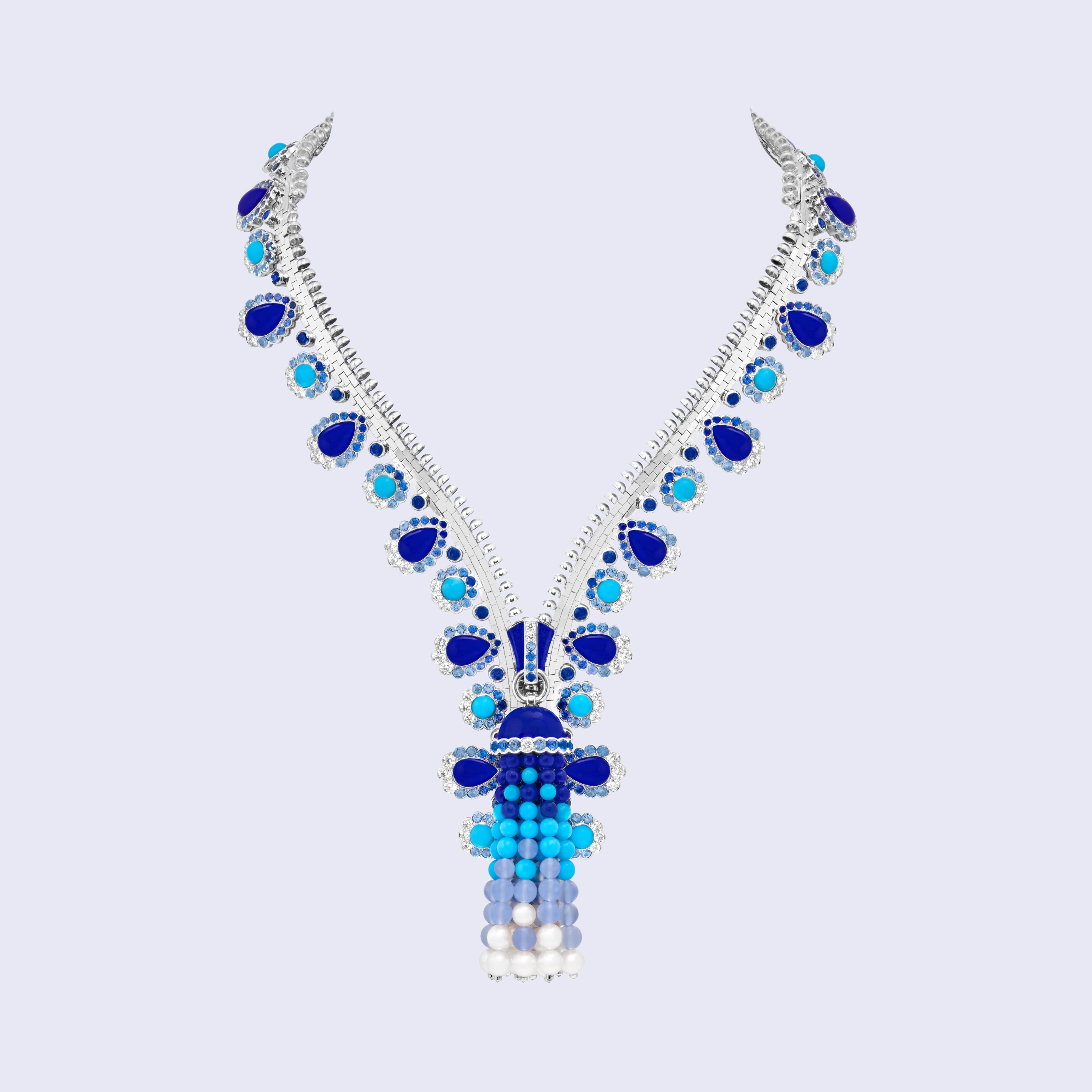 Van Cleef and Arpels Turquoise and Diamond Zip Necklace in 18k