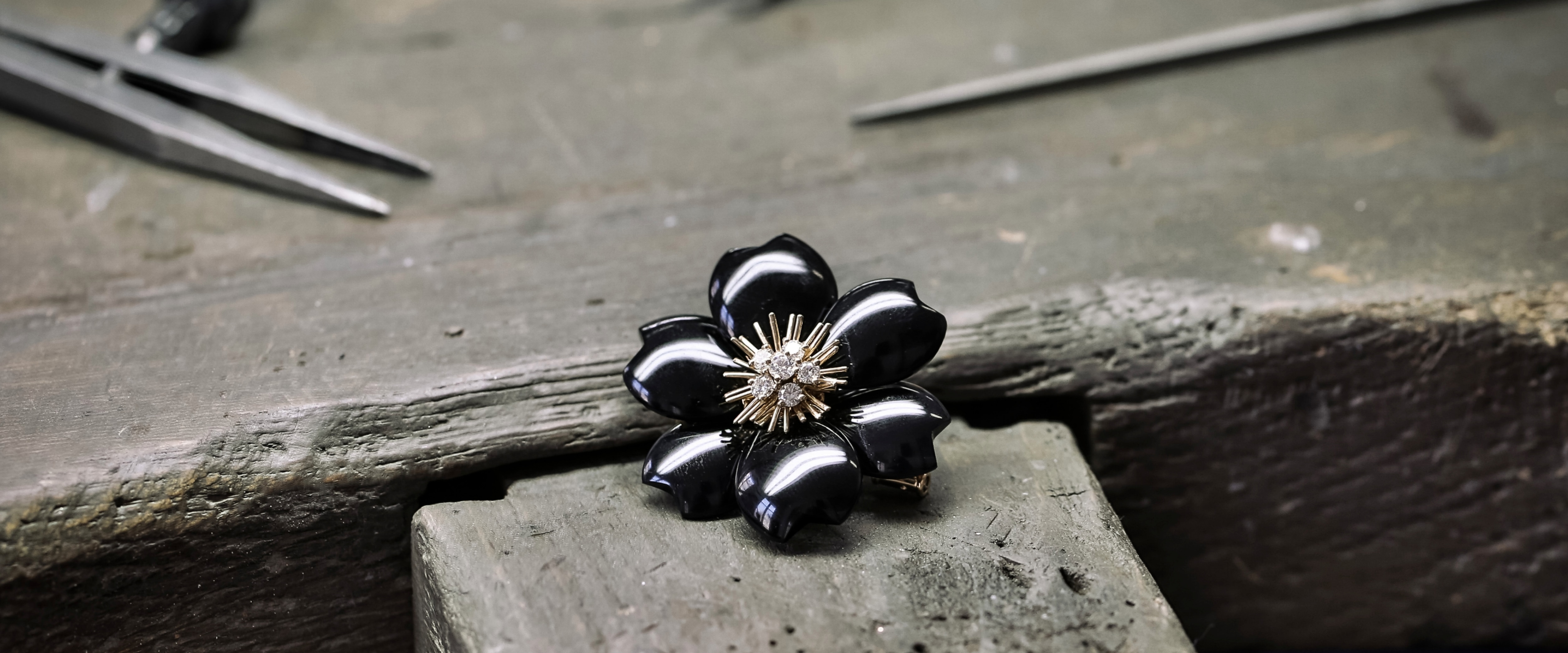 Color Blossom Cuff, Yellow Gold, White Gold, Onyx And Diamonds