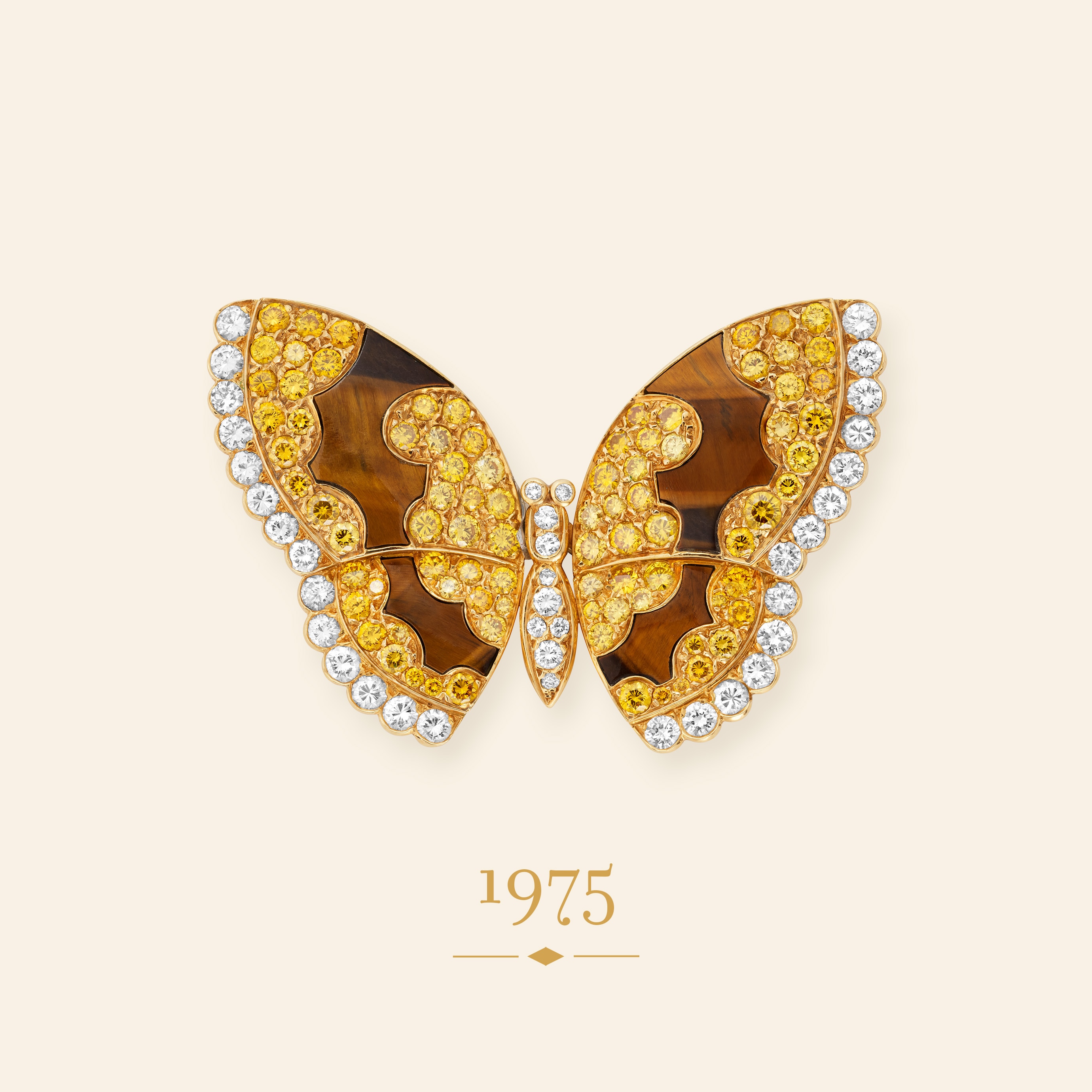 'Butterfly brooch, 1975 Yellow gold, yellow diamonds, tiger's eye, diamonds Van Cleef & Arpels Collection