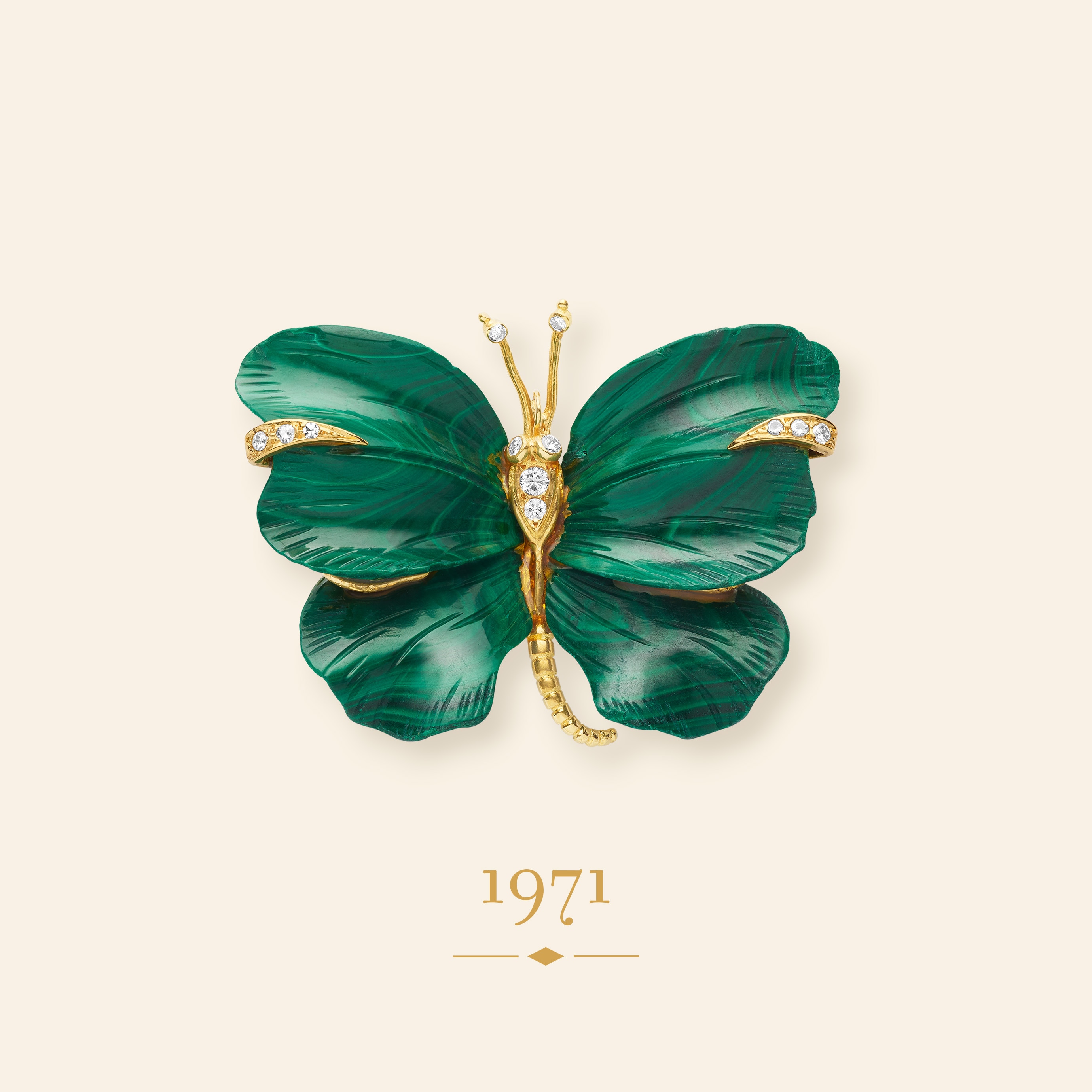 'Butterfly brooch, 1971 Yellow gold, white gold, malachite, diamonds Van Cleef & Arpels Collection