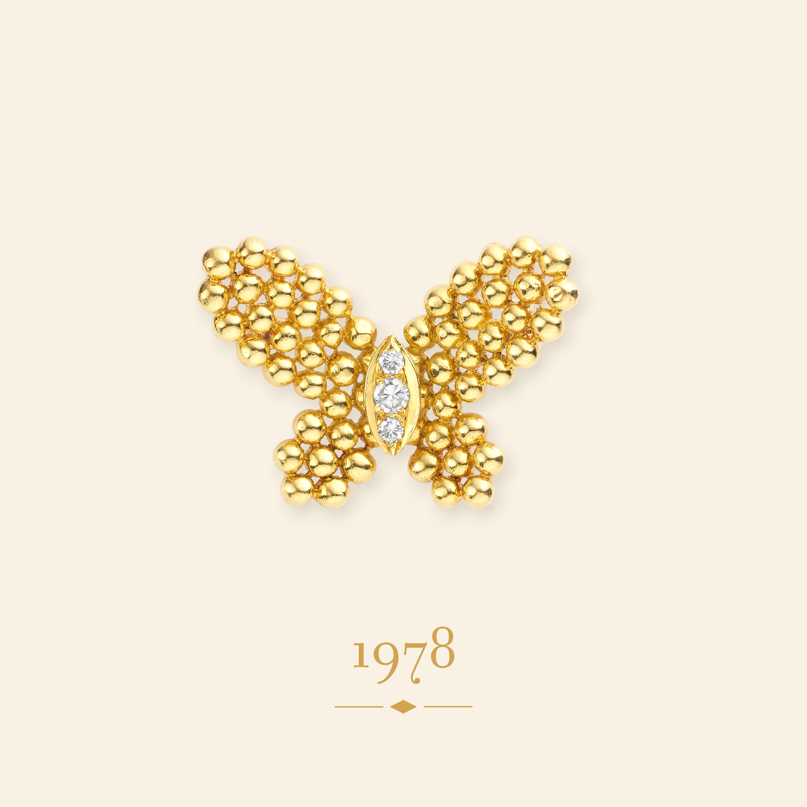 'Beaded Butterfly brooch, 1978 Yellow gold, white gold, rose gold, diamonds Van Cleef & Arpels Collection