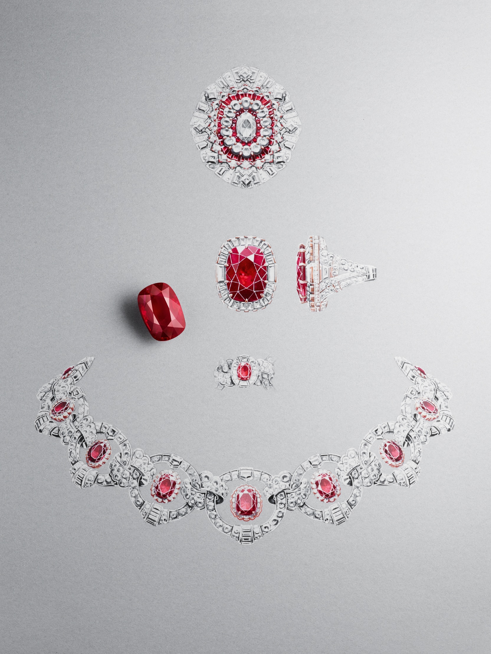 AN ICONIC RETRO GOLD, RUBY AND DIAMOND 'ZIP' NECKLACE, VAN CLEEF & ARPELS