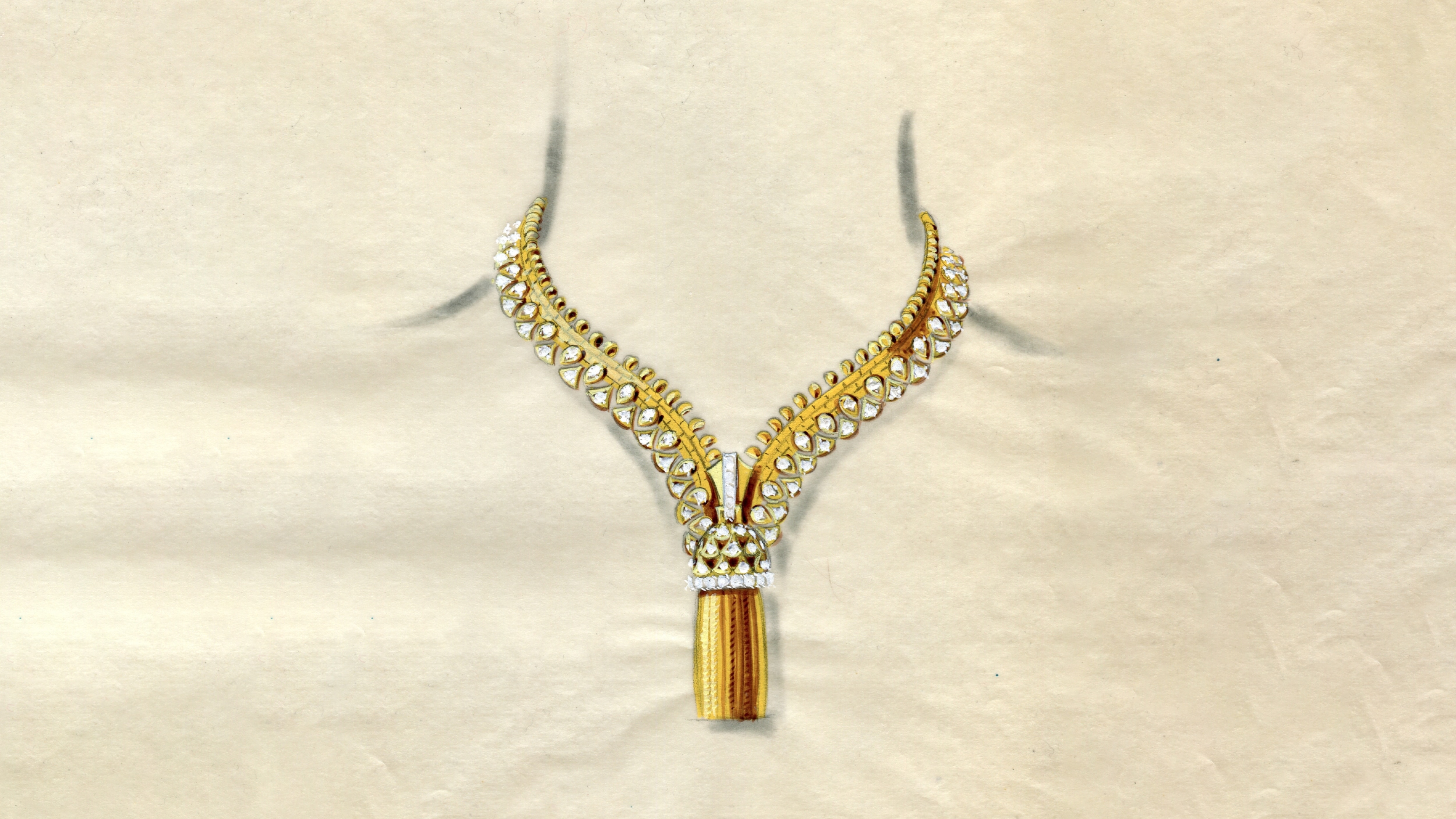 AN ICONIC RETRO GOLD, RUBY AND DIAMOND 'ZIP' NECKLACE, VAN CLEEF